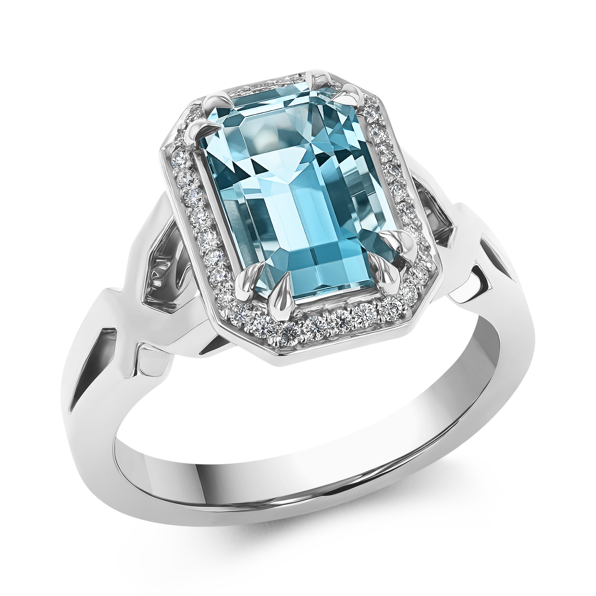 Lukusuzi 2.66ct Aquamarine and Diamond Cluster Ring Emerald Cut, Claw Set_1