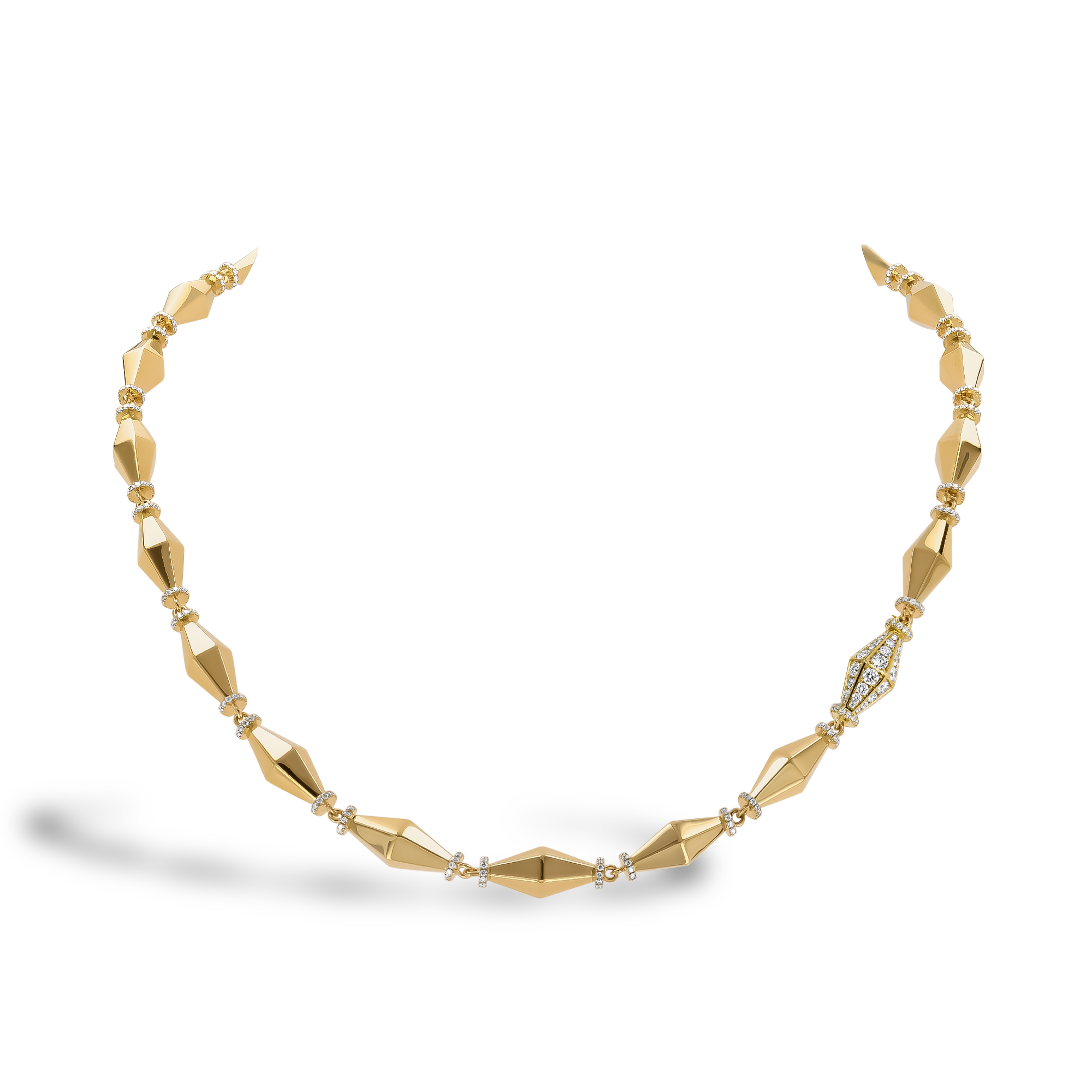 Cleopatra 3.04ct Diamond Gold Faceted Barrel Link Necklace Brilliant Cut, Pave Set_1