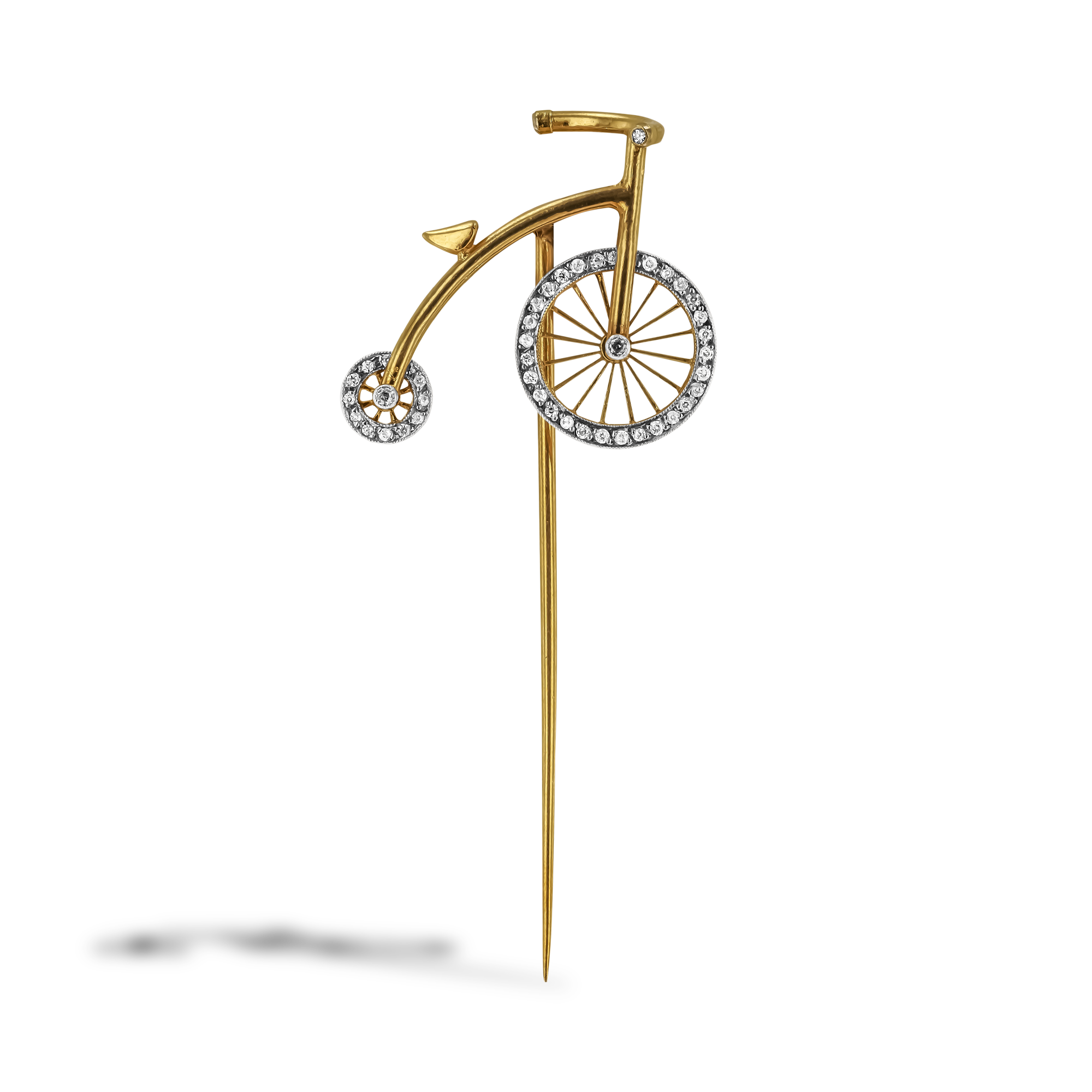 Victorian Diamond Penny-Farthing Stick Pin Old Cut, Grain Set_1