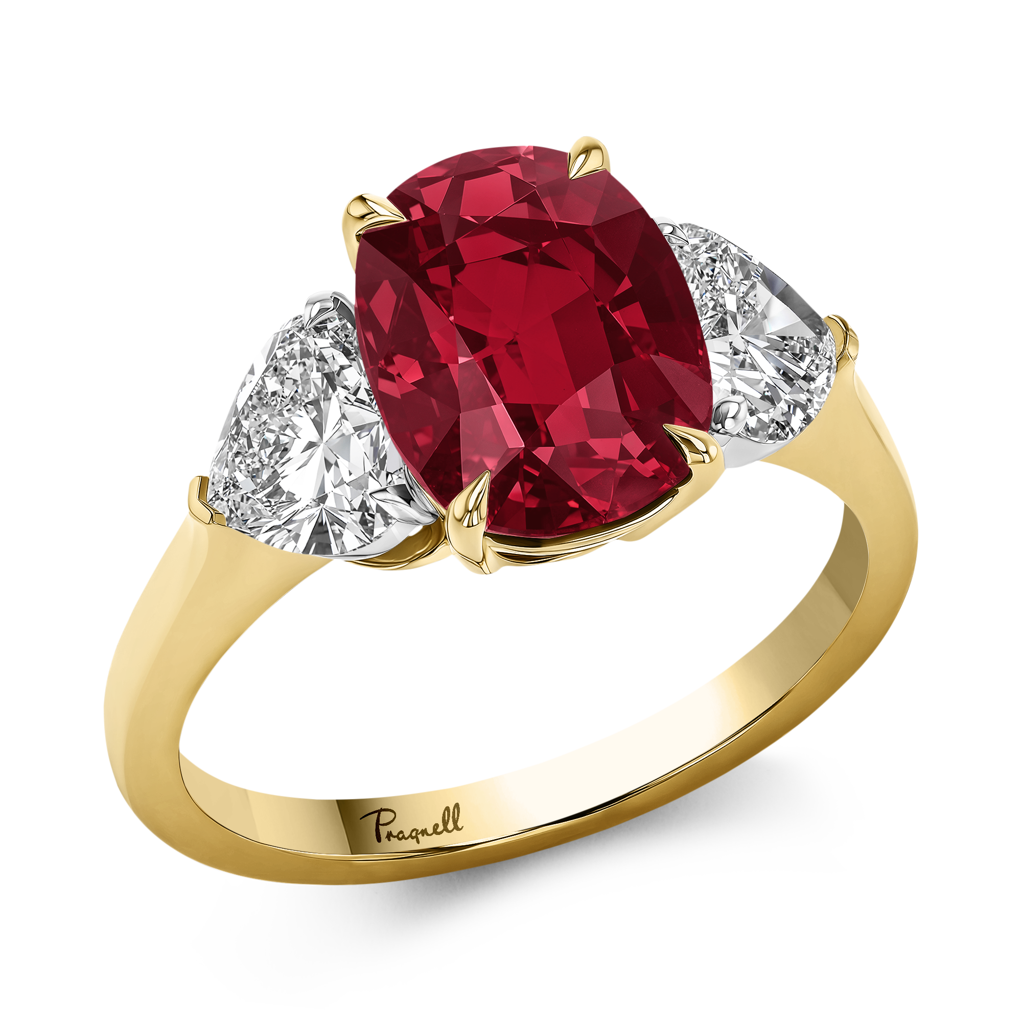 Mozambique Oval Cut Ruby Ring with Diamond Shoulders Oval Cut, Four Claw Set_1