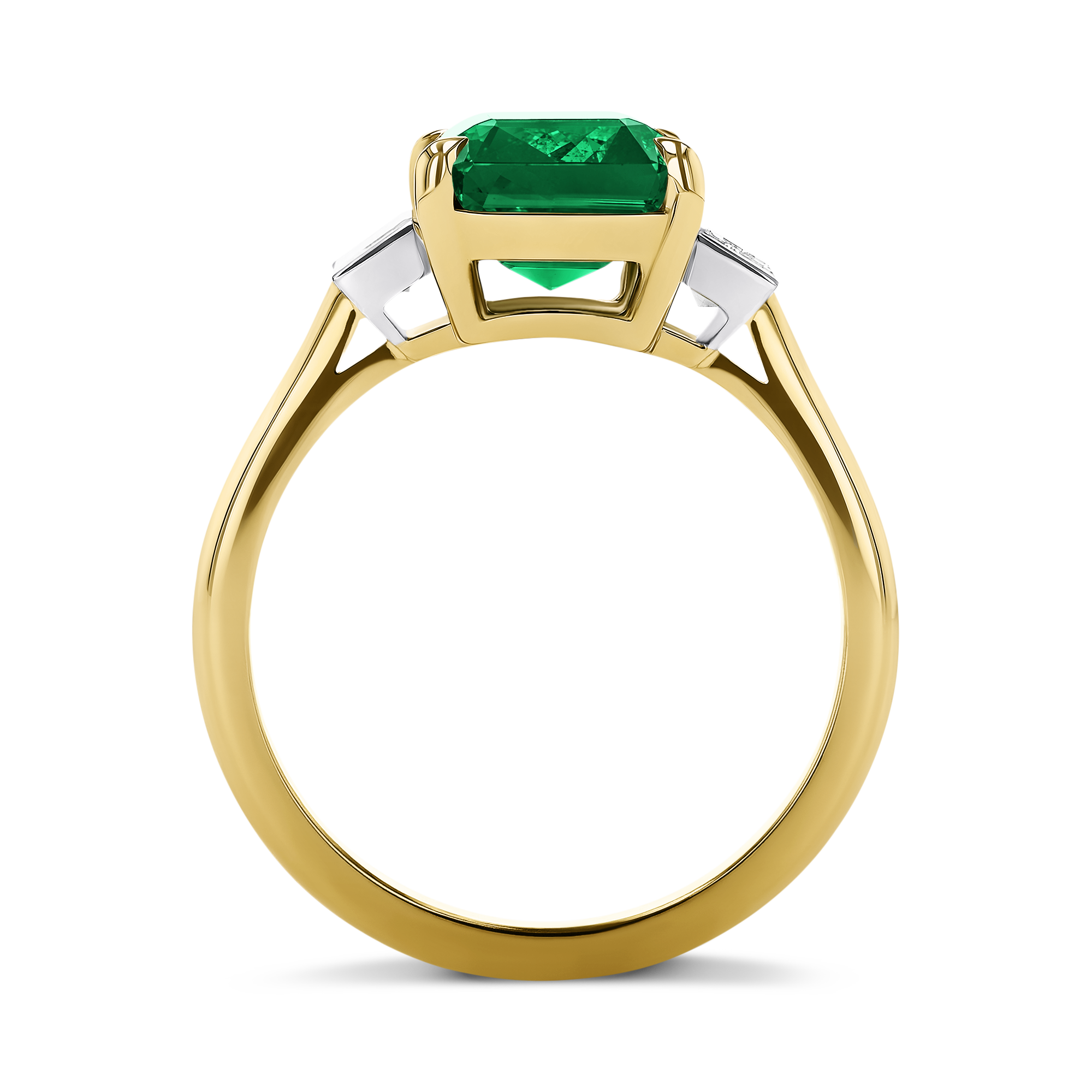 Octagonal 3.81ct Emerald and Diamond Three Stone Ring Octagon Cut, Claw Set_3