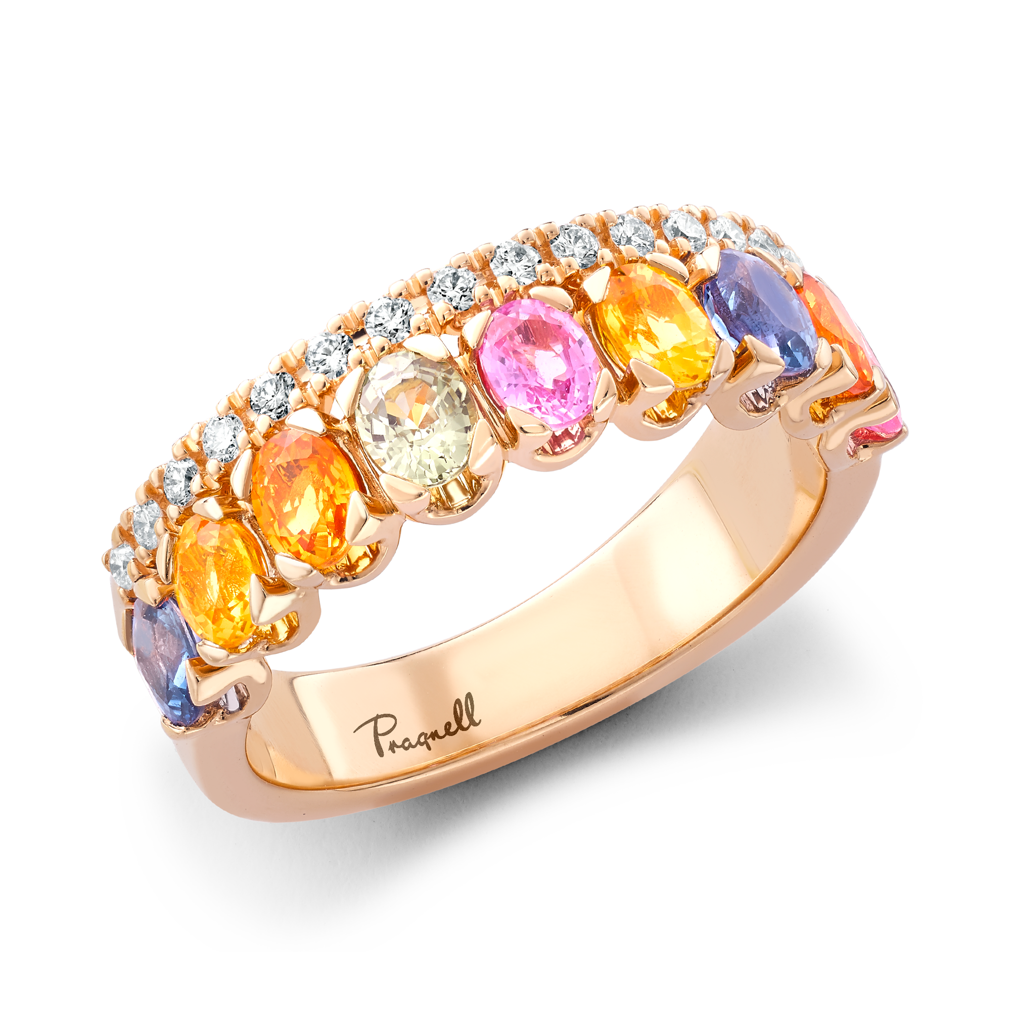 Rainbow Sapphire & Diamond Half-Eternity Ring Oval Cut, Claw Set_1