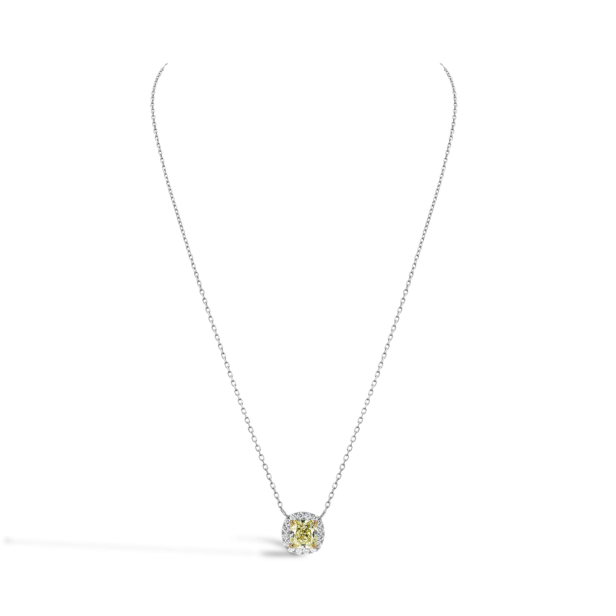 Celestial 1.10ct Fancy Yellow Diamond Pendant with Diamond Surround Cushion Modern, Claw Set_2