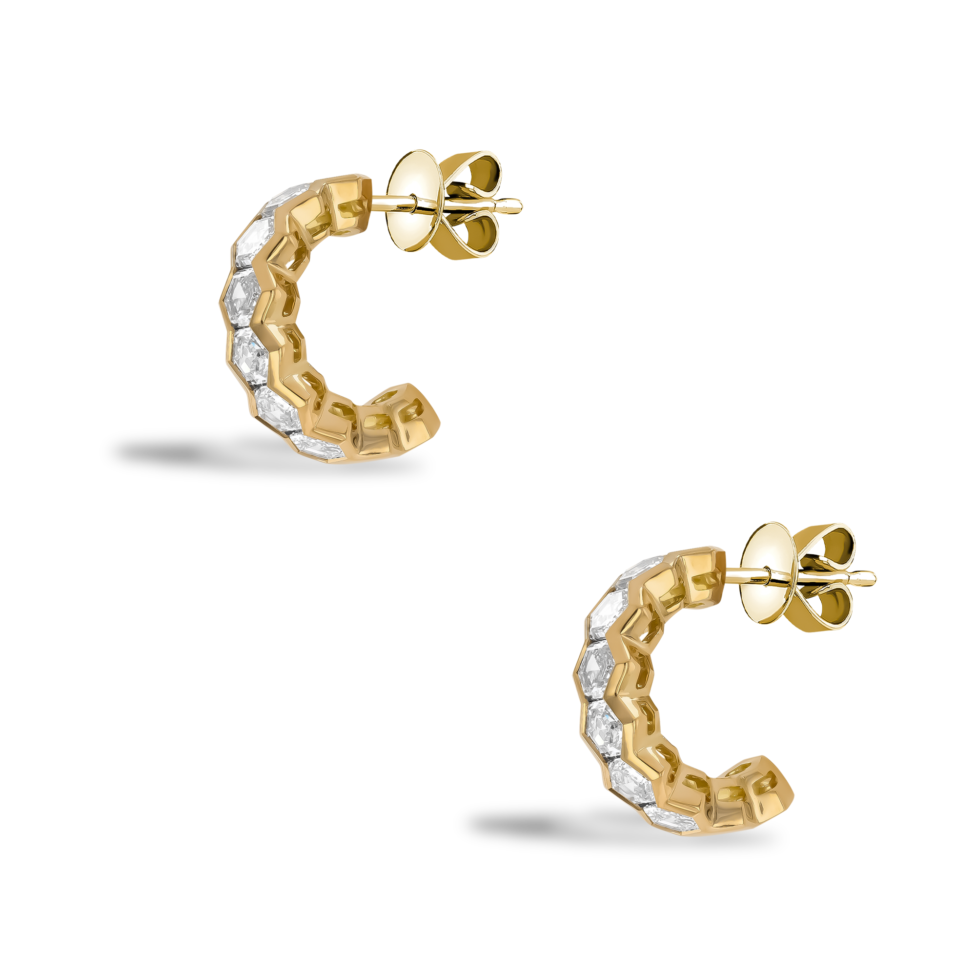 Honeycomb 2.20ct Diamond Half Hoop Earrings Hexagonal Cut, Rubover Set_3