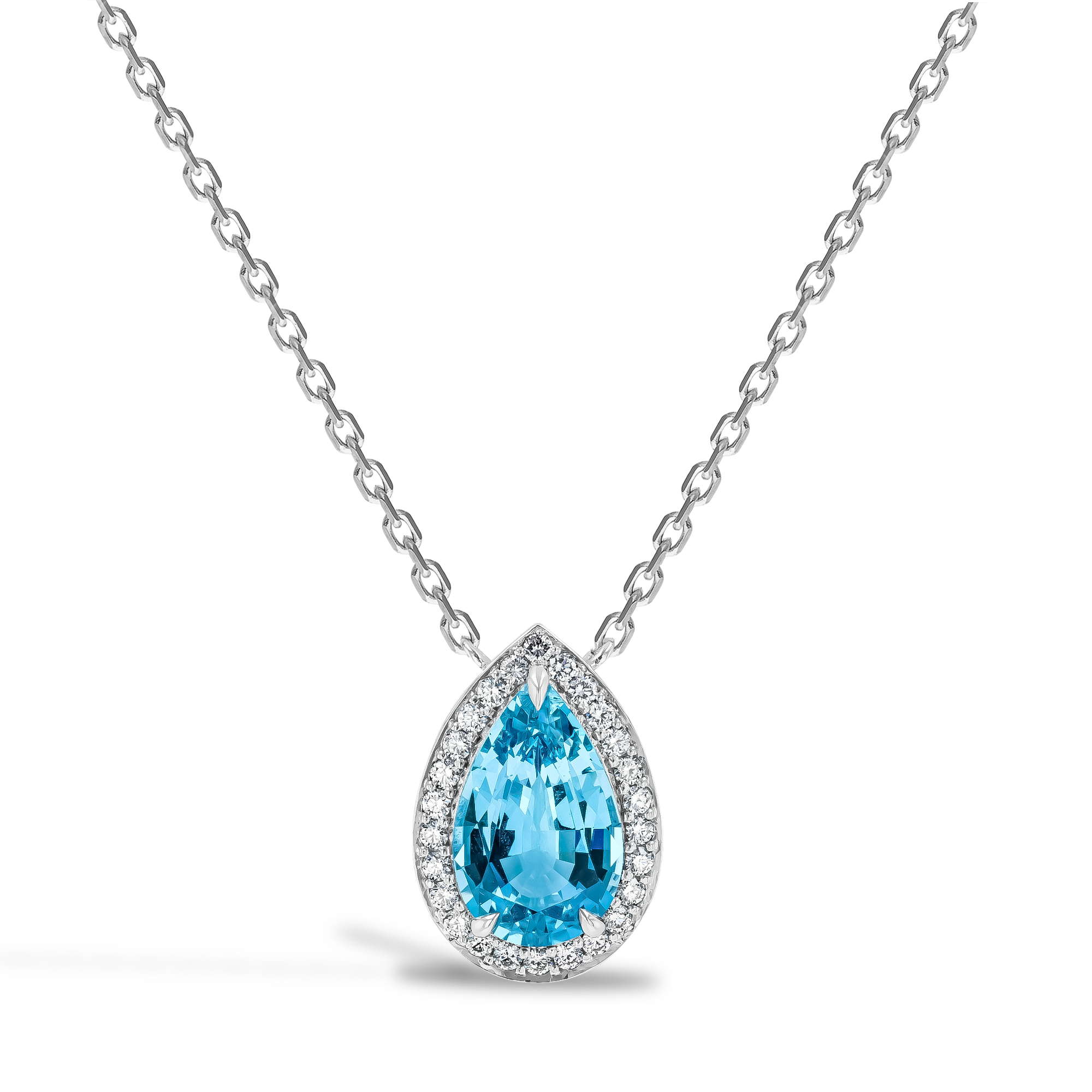 Pear Shaped 3.03ct Lukusuzi Aquamarine and Diamond Pendant Pear Shaped, Claw Set_1