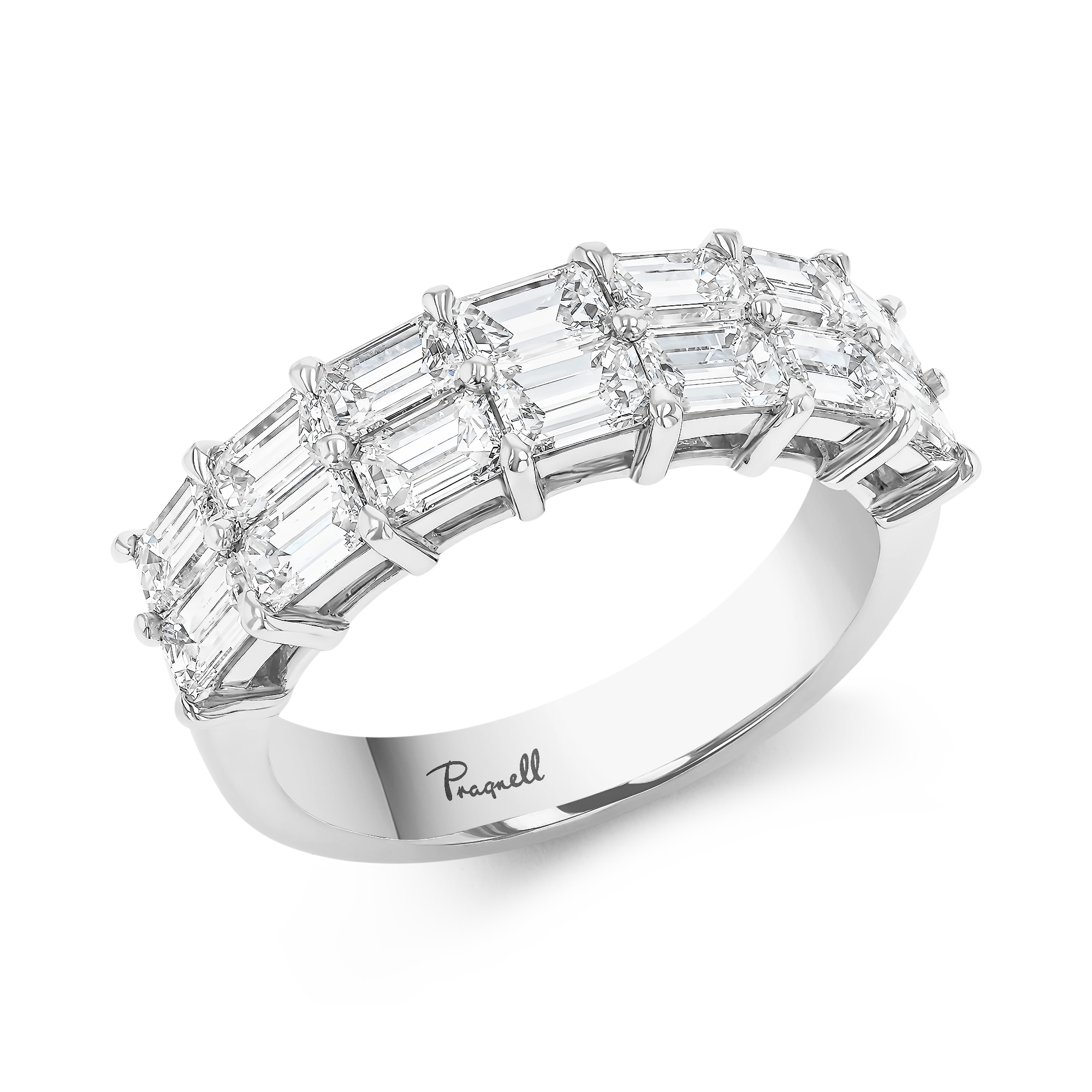 Baguette Cut 2.27ct Diamond Two Row Ring in Platinum Baguette Cut, Claw Set_1