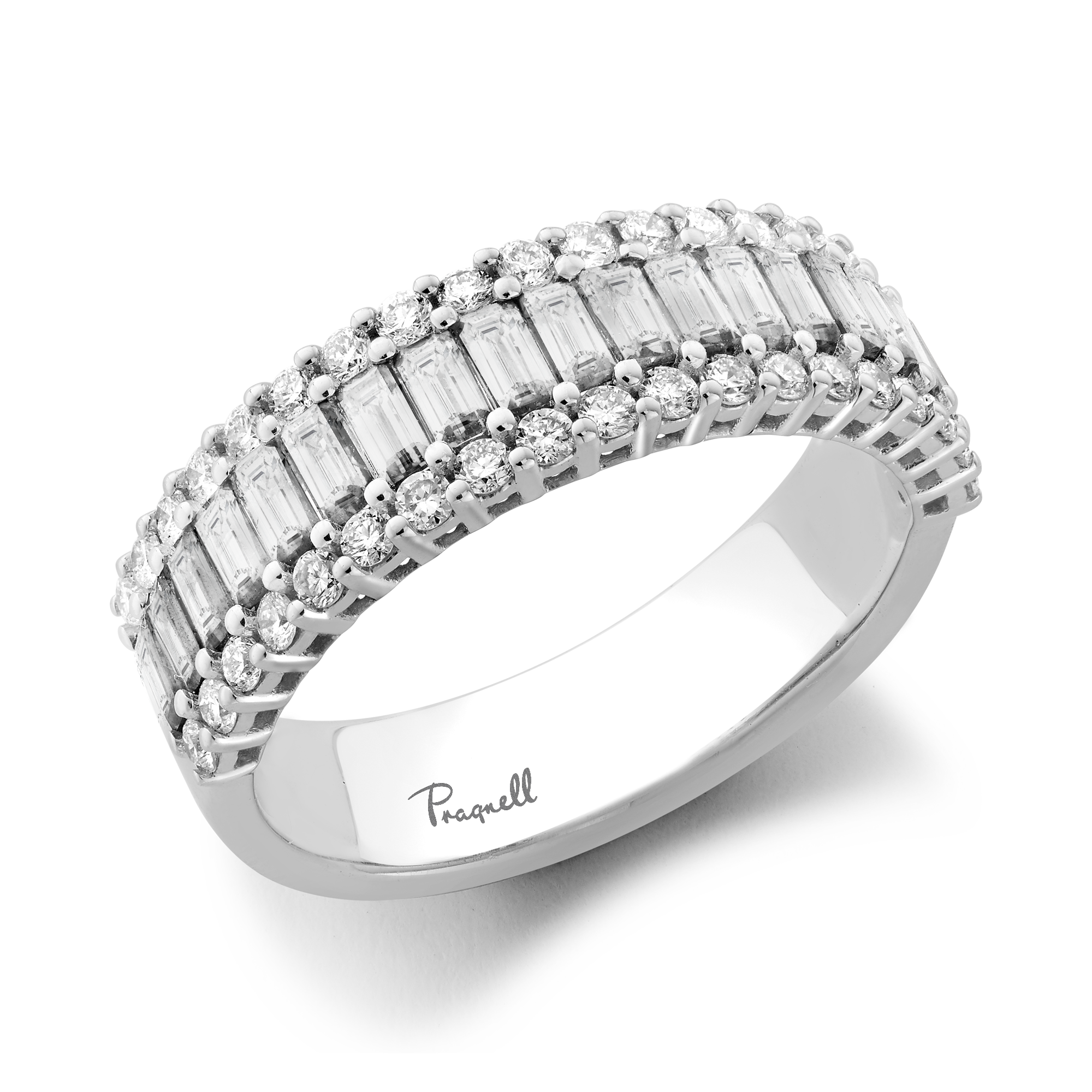 Baguette Cut Diamond Half Eternity Ring Baguette and Brilliant Cut, Three-Row, Claw Set_1