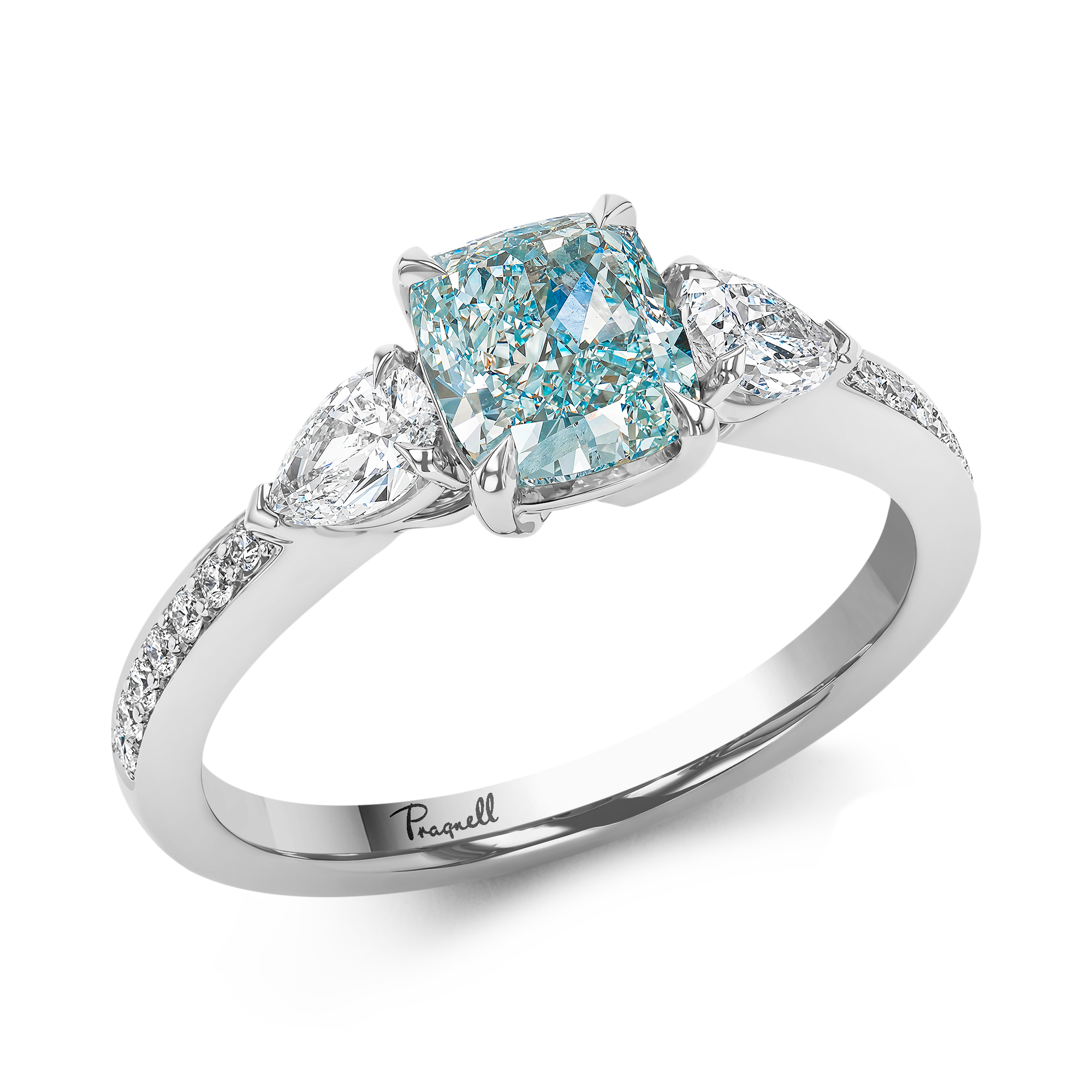 Masterpiece 1.12ct South African Fancy Intense Blue-Green Diamond Ring Cushion modern cut, Claw set_1