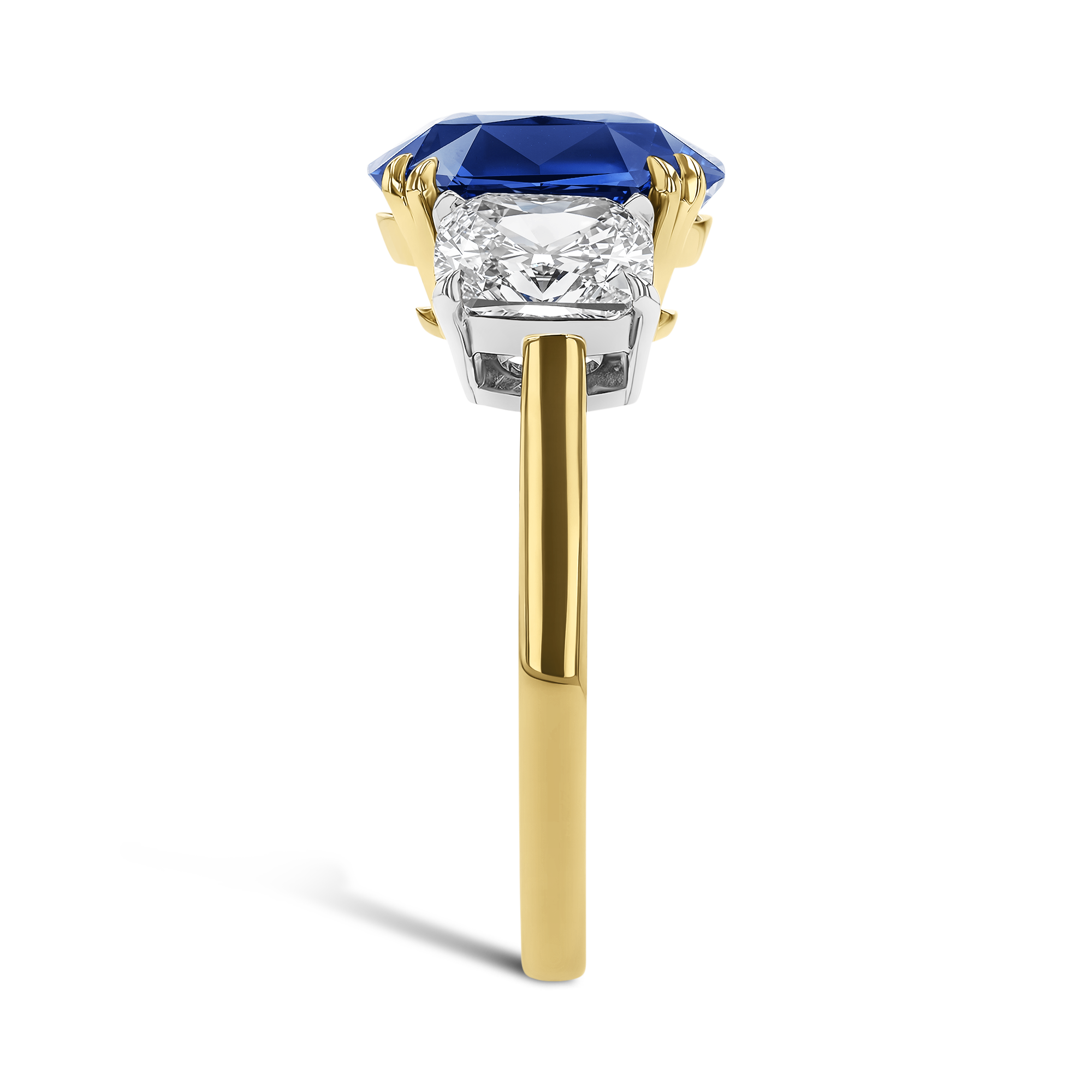 Cushion Cut 4.06ct Sri Lankan Sapphire Three Stone Ring Cushion modern cut, Claw set_4