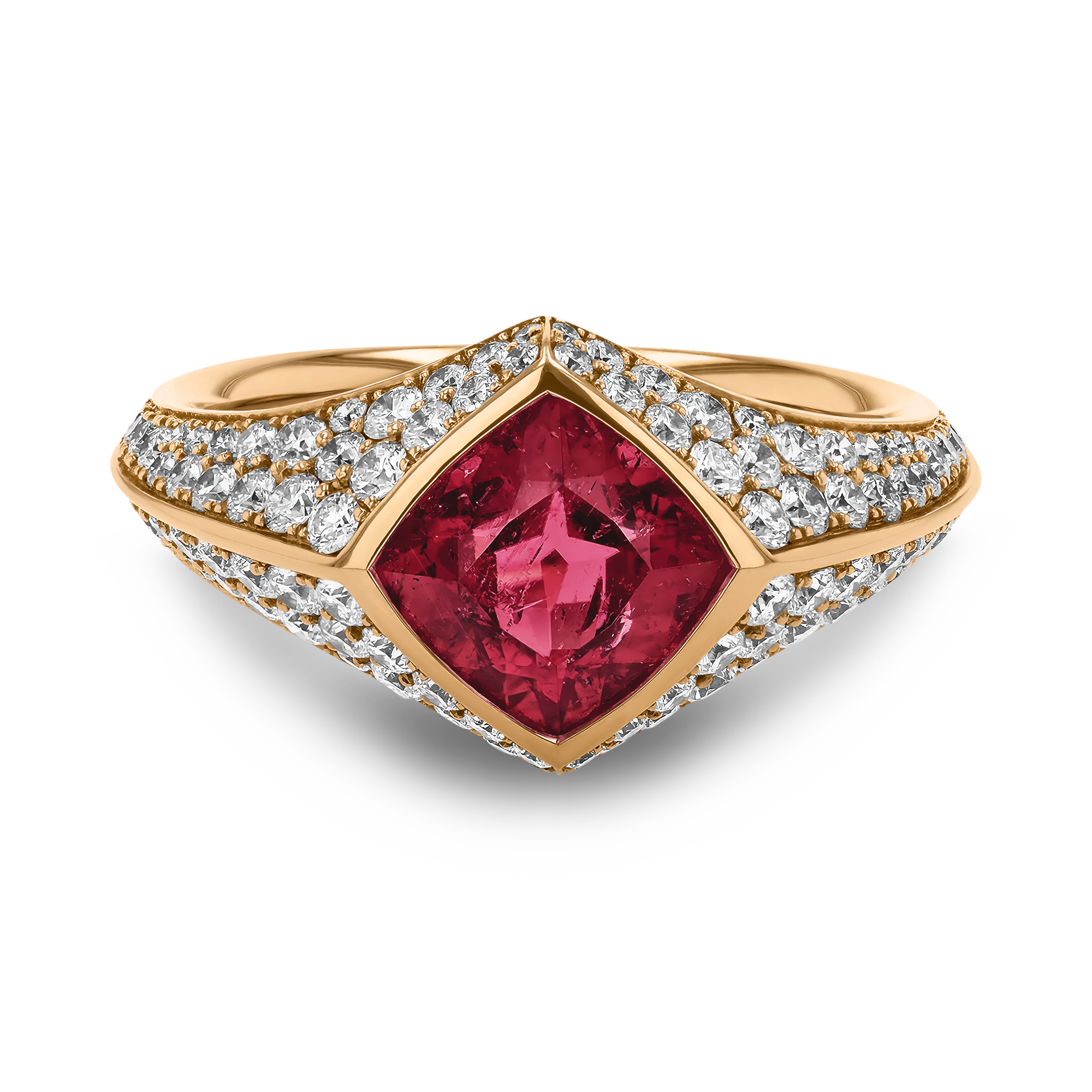 Square Cut 1.58ct Rubellite and Diamond Ring Square Cut, Rubover Set_2