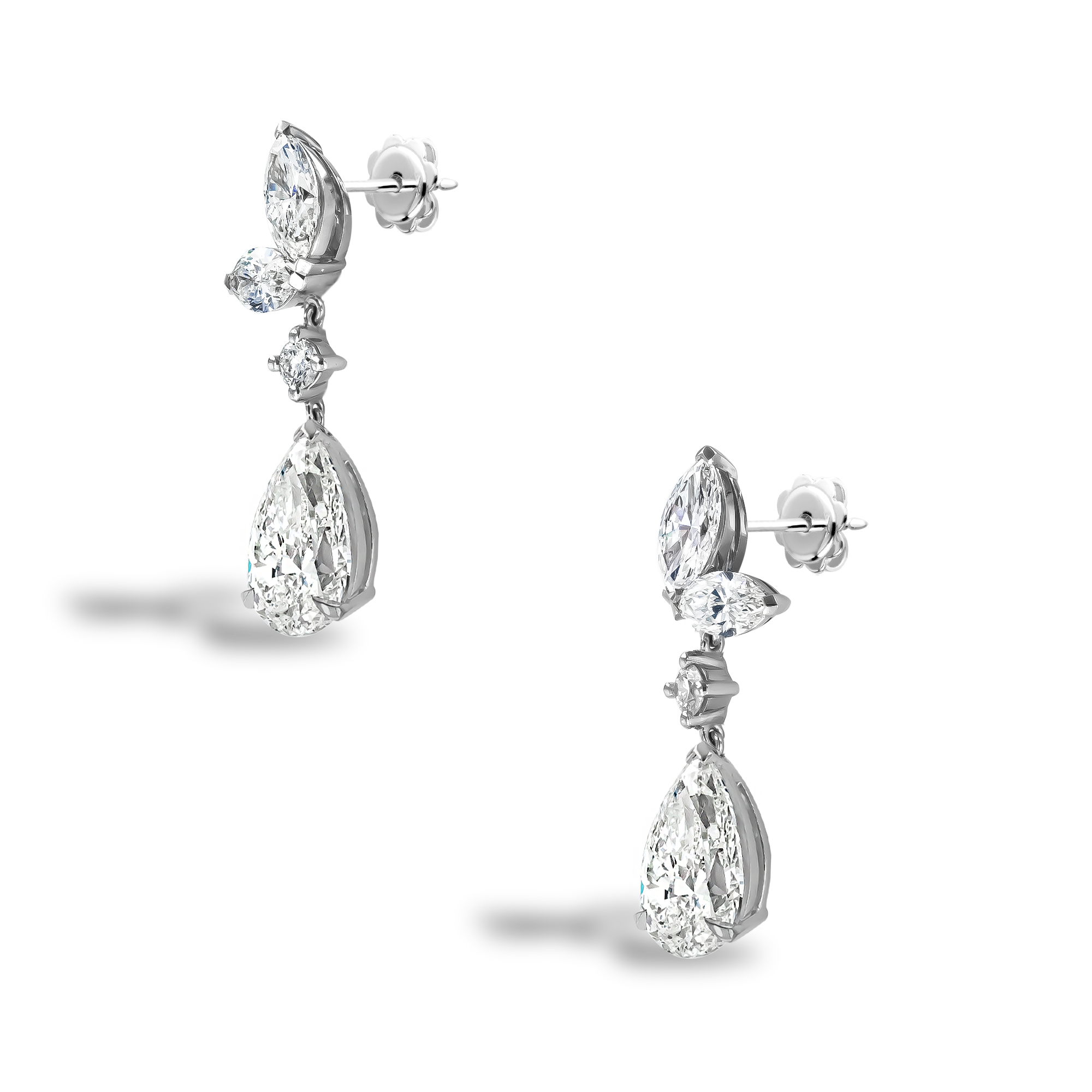 Pear Cut 4.05ct Diamond Drop Earrings Pear, Marquise & Brilliant Cut, Claw Set_2