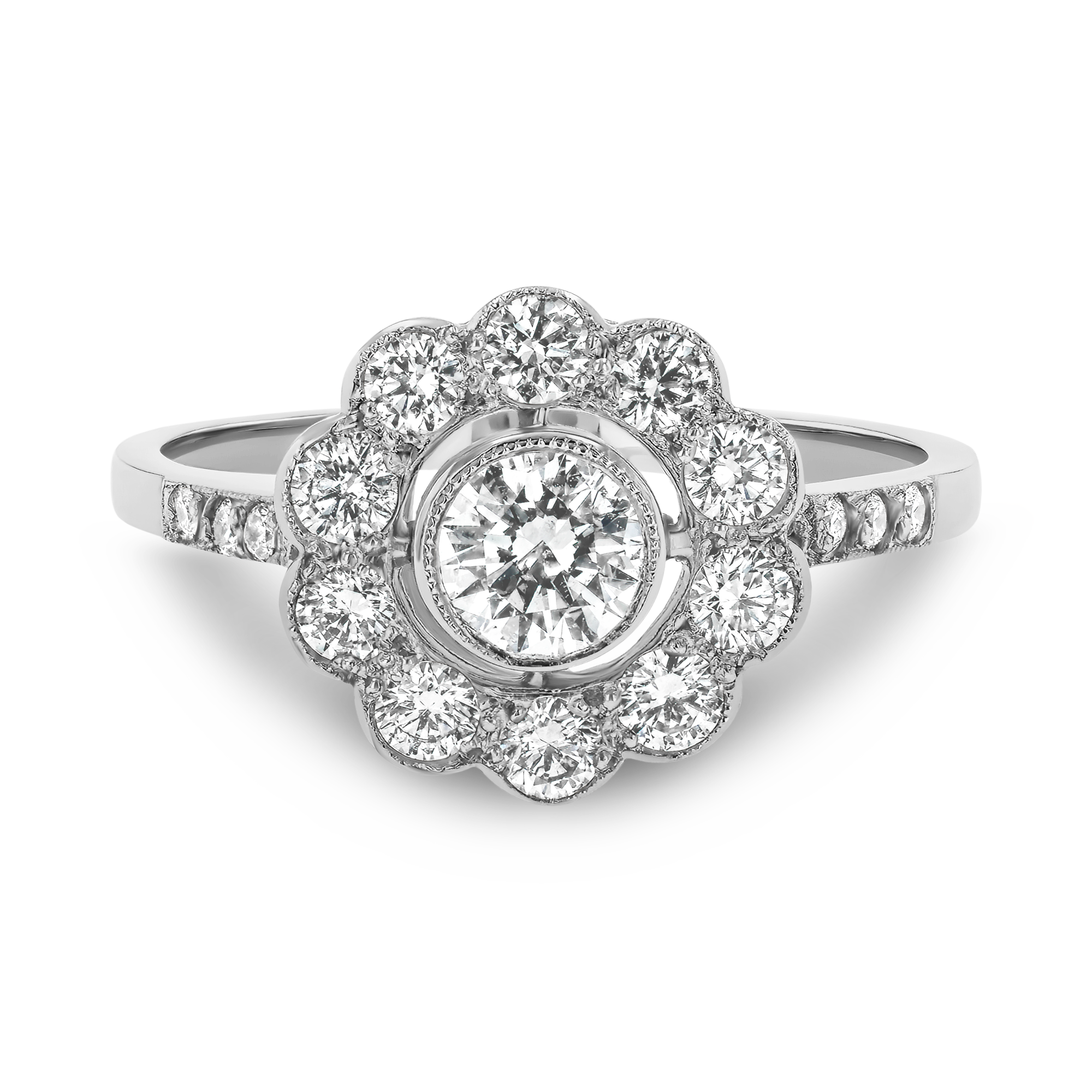 Brilliant Cut 0.80ct Diamond Cluster Ring Brilliant Cut, Millegrain Set_2