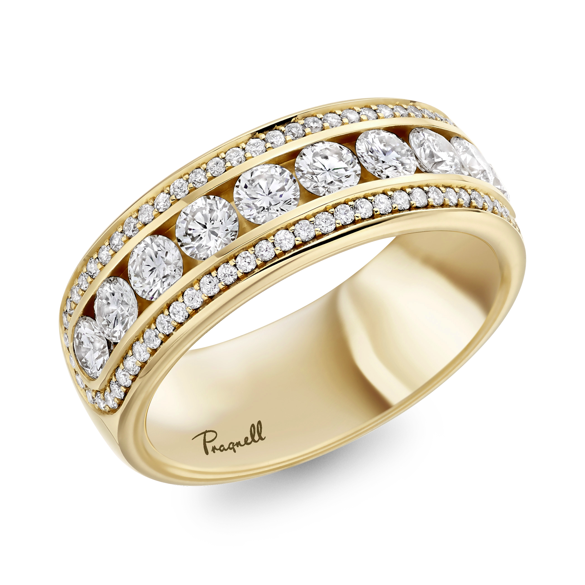 Round Brilliant Cut Diamond Three-Row Ring Brilliant Cut, Half Eternity, Channel Set_1