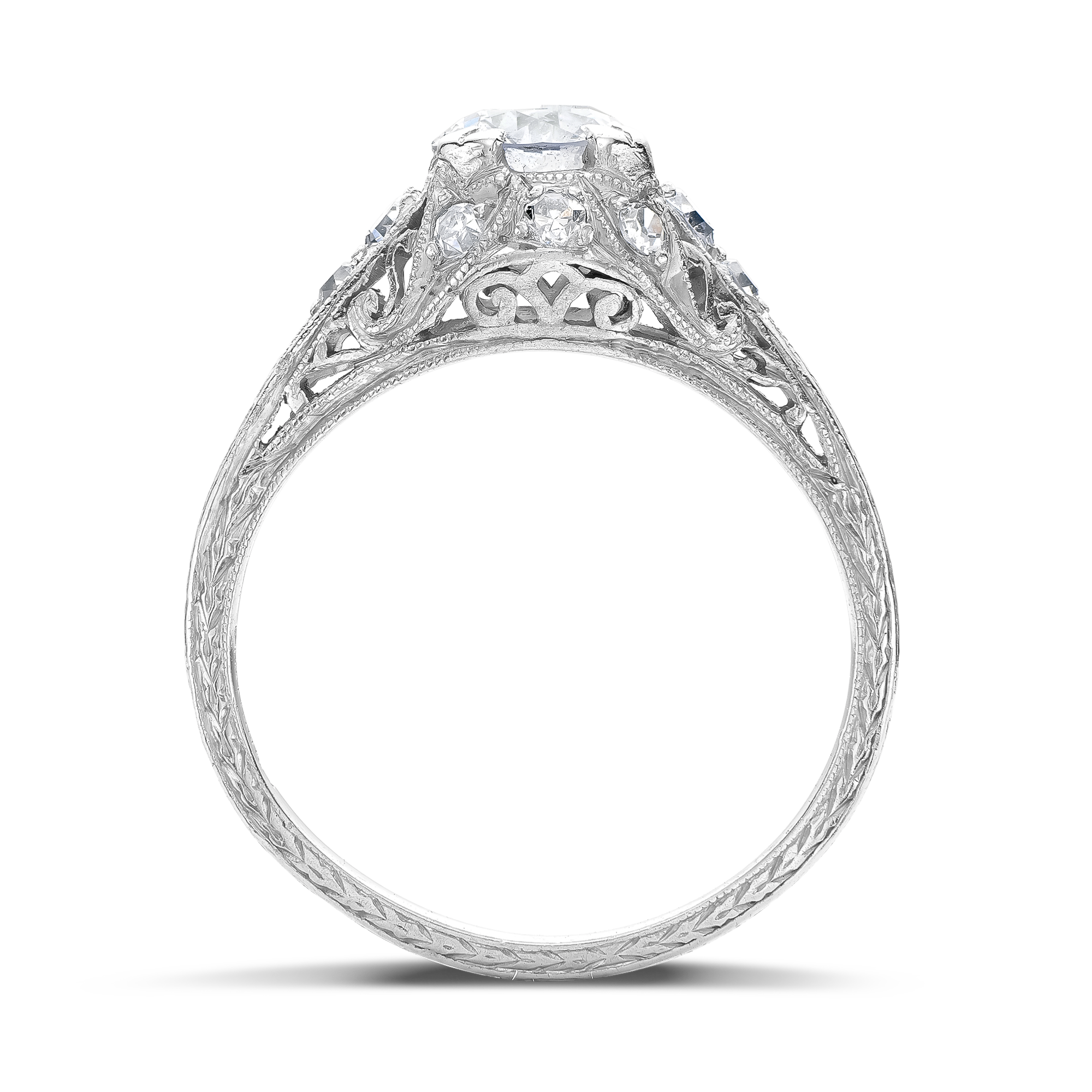 Edwardian 0.64ct Diamond Engraved Edging Ring Old Cut, Claw Set_3