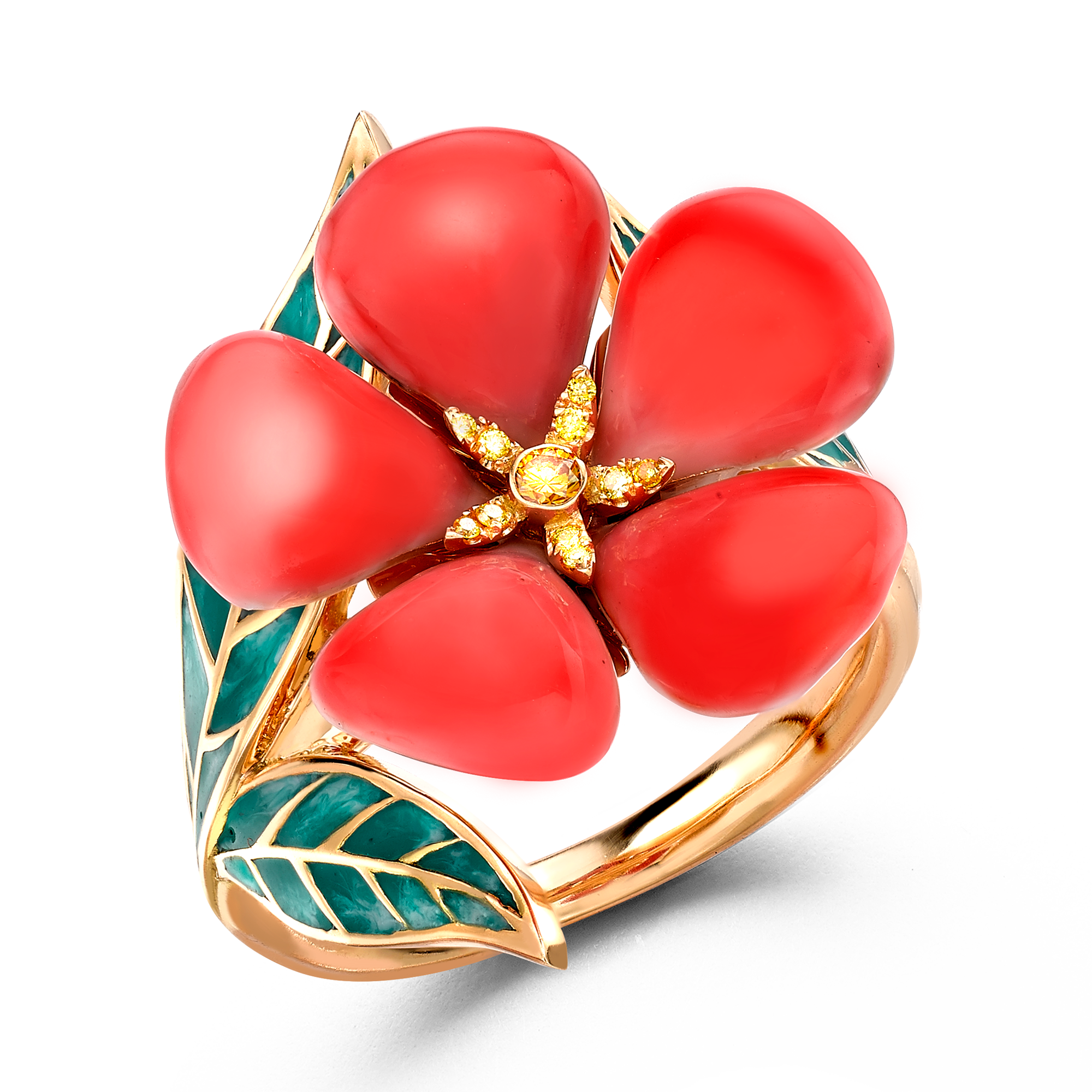 Wildflower Poppy Yellow Diamond Ring Brilliant Cut, Rubover Set_1