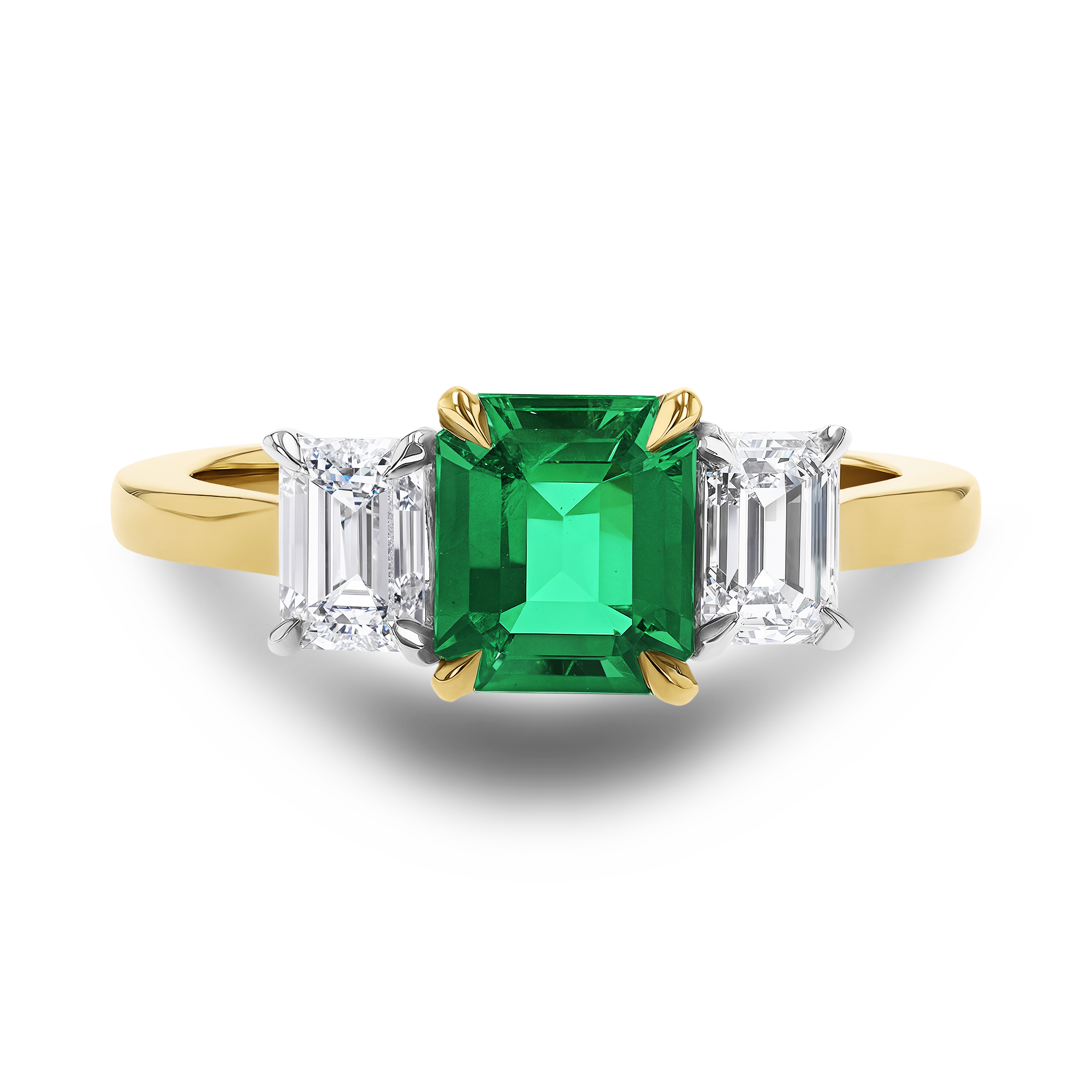 Octagon Cut 0.97ct Colombian Emerald and Diamond Three Stone Ring Octagon Cut, Claw Set_2