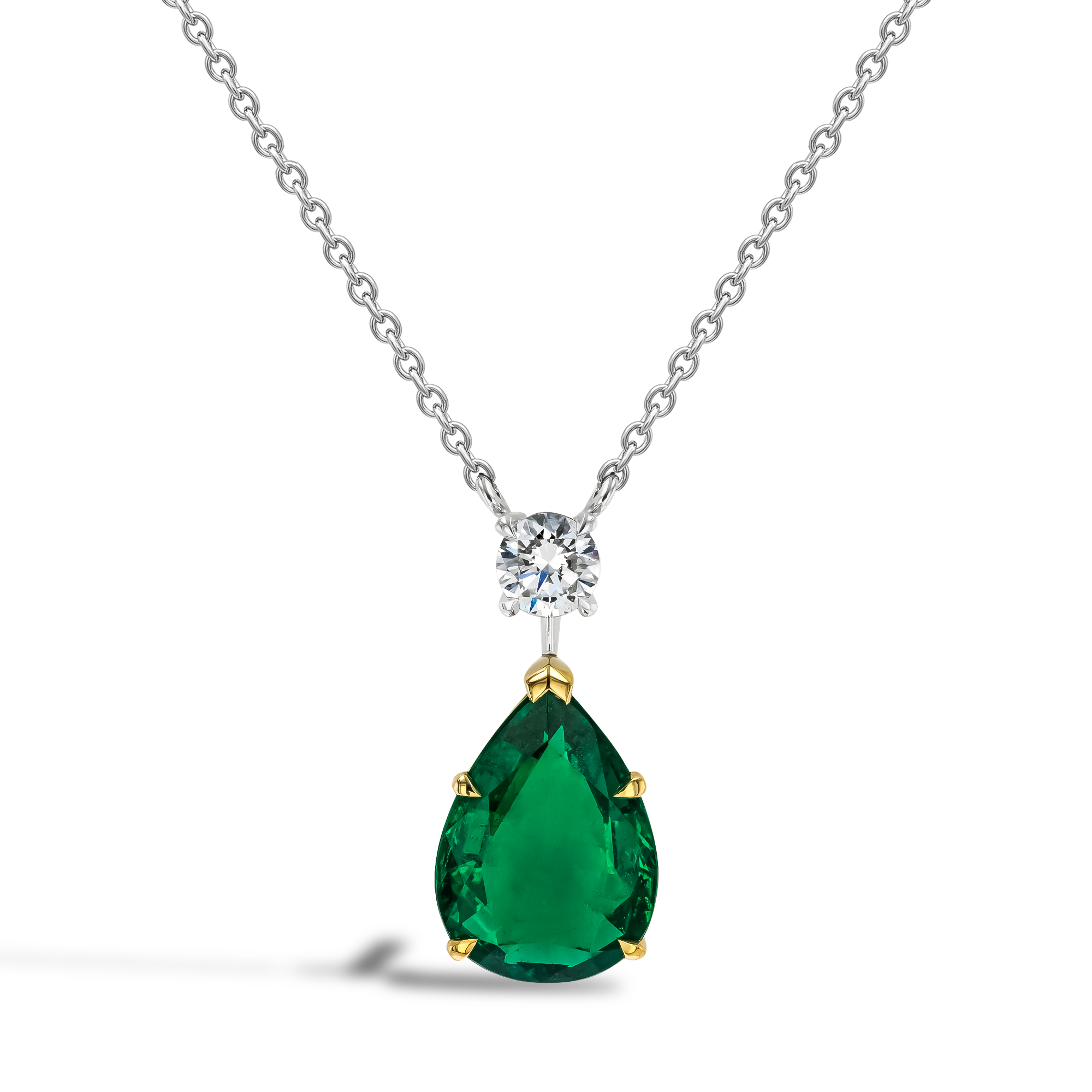 Pearshape 3.96ct Emerald and Diamond Drop Pendant Pearshape, Claw Set_1