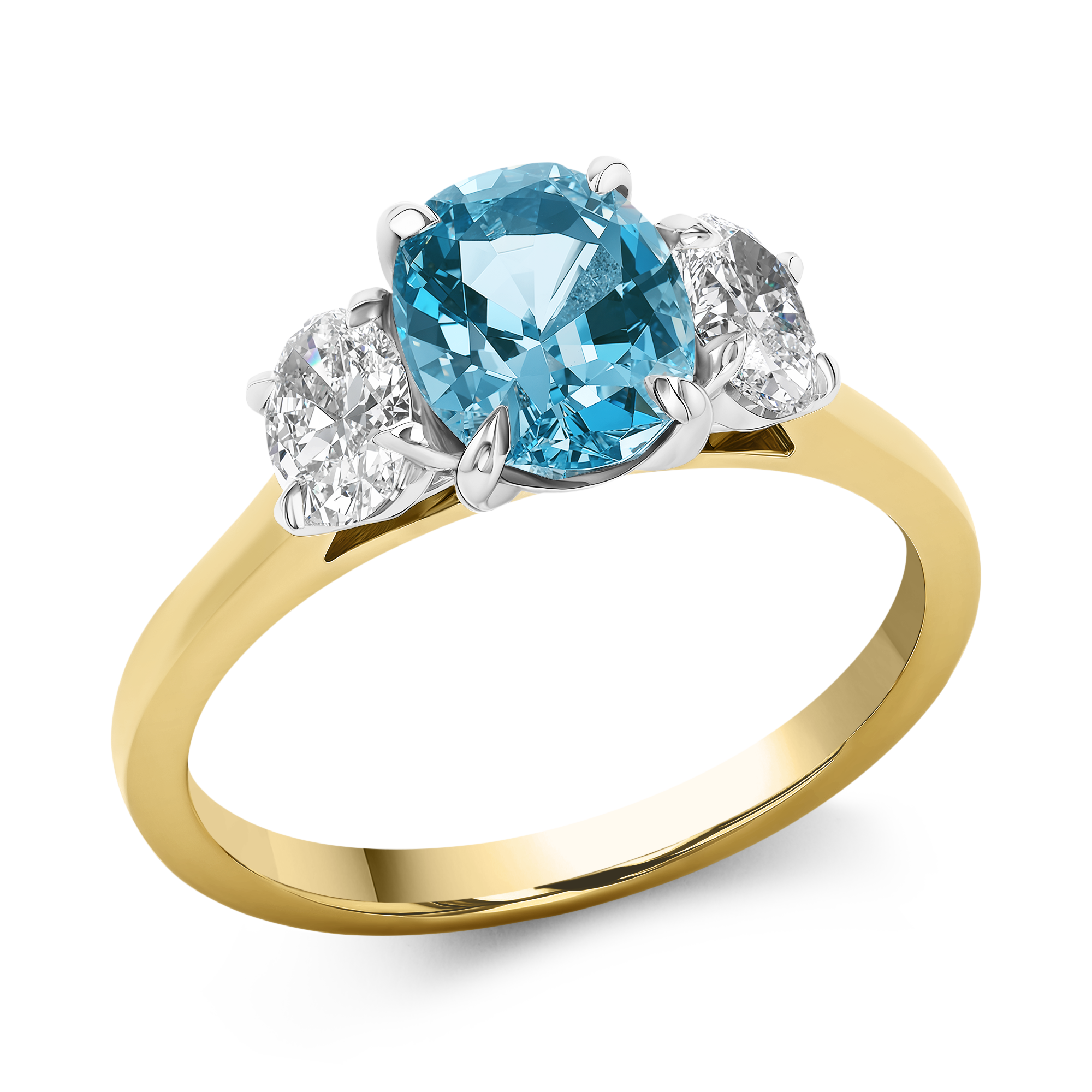 Lukusuzi 1.28ct Aquamarine and Diamond Three Stone Ring Cushion modern cut, Claw set_1