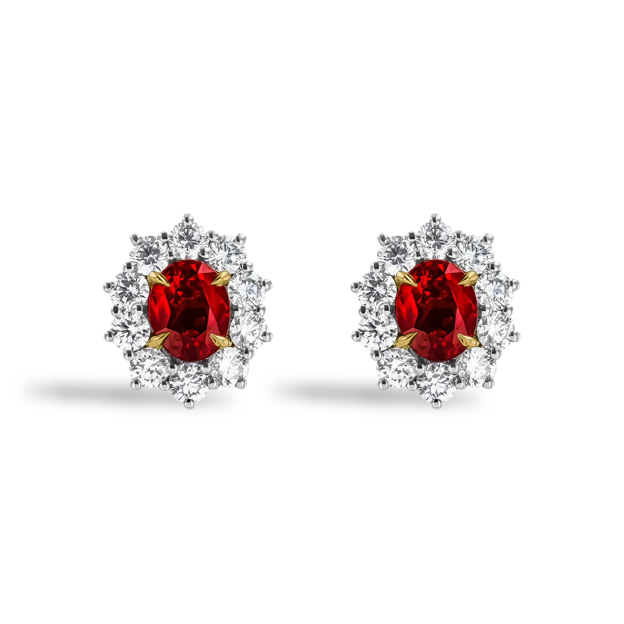 Oval Ruby and Diamond Cluster Earrings Oval & Brilliant Cut, Claw Set_1