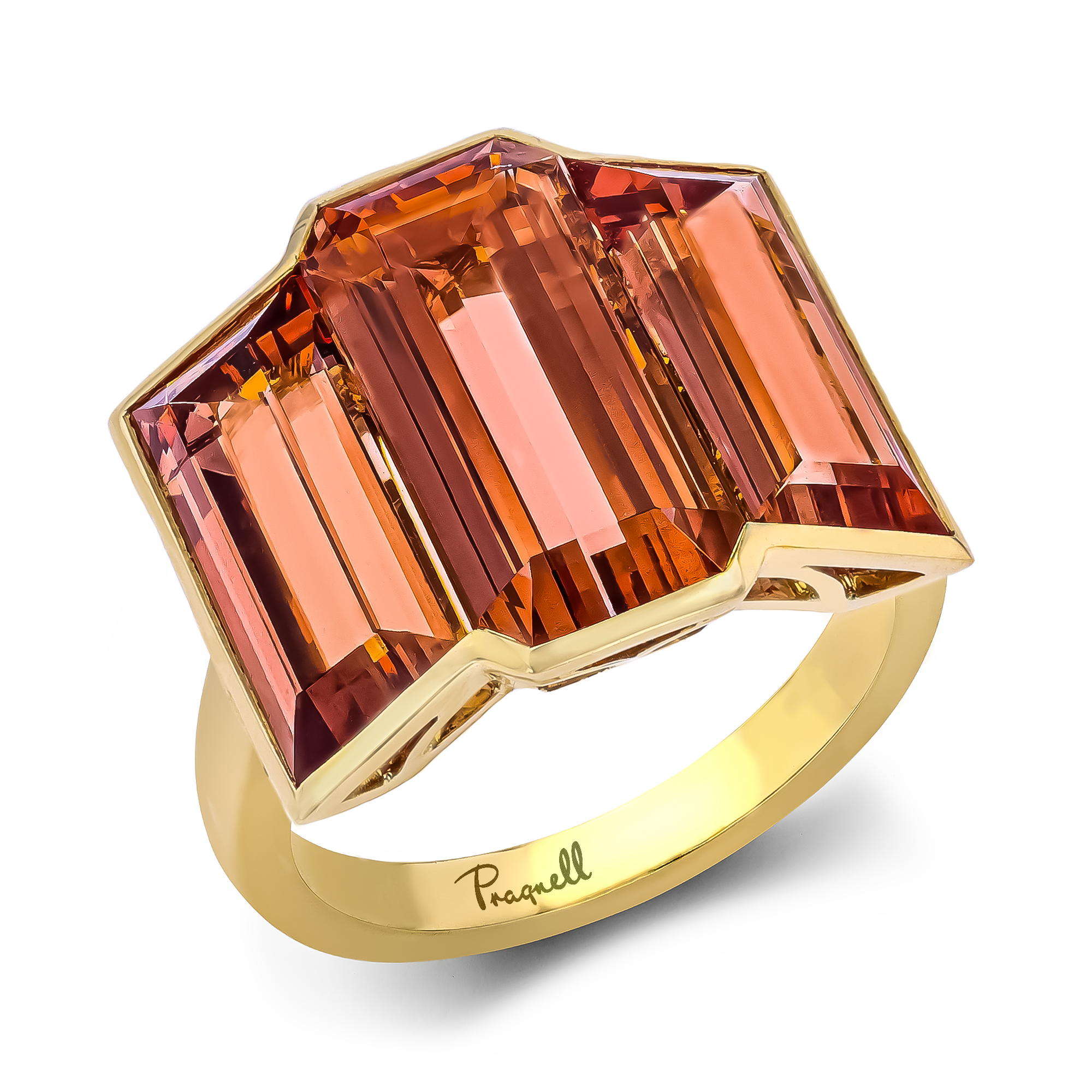 Masterpiece Kingdom 15.43ct Imperial Topaz Three Stone Ring Baguette Cut, Rubover Set_1