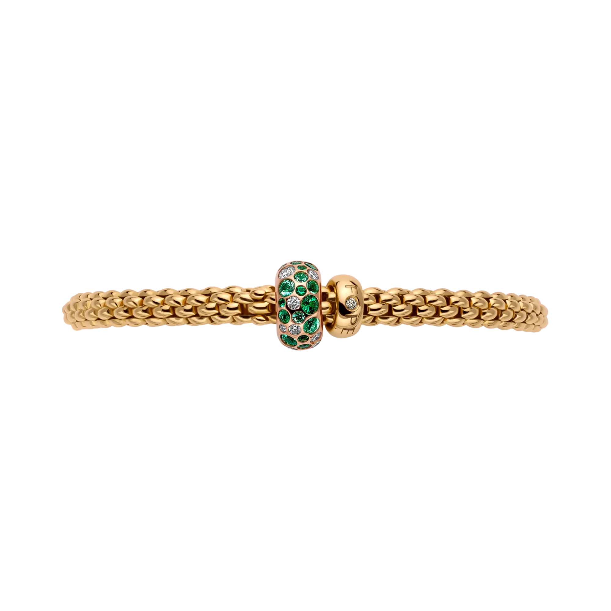 Fope Solo Flex'It Diamond and Emerald Bracelet Round Brilliant Cut, Rubover Set_3