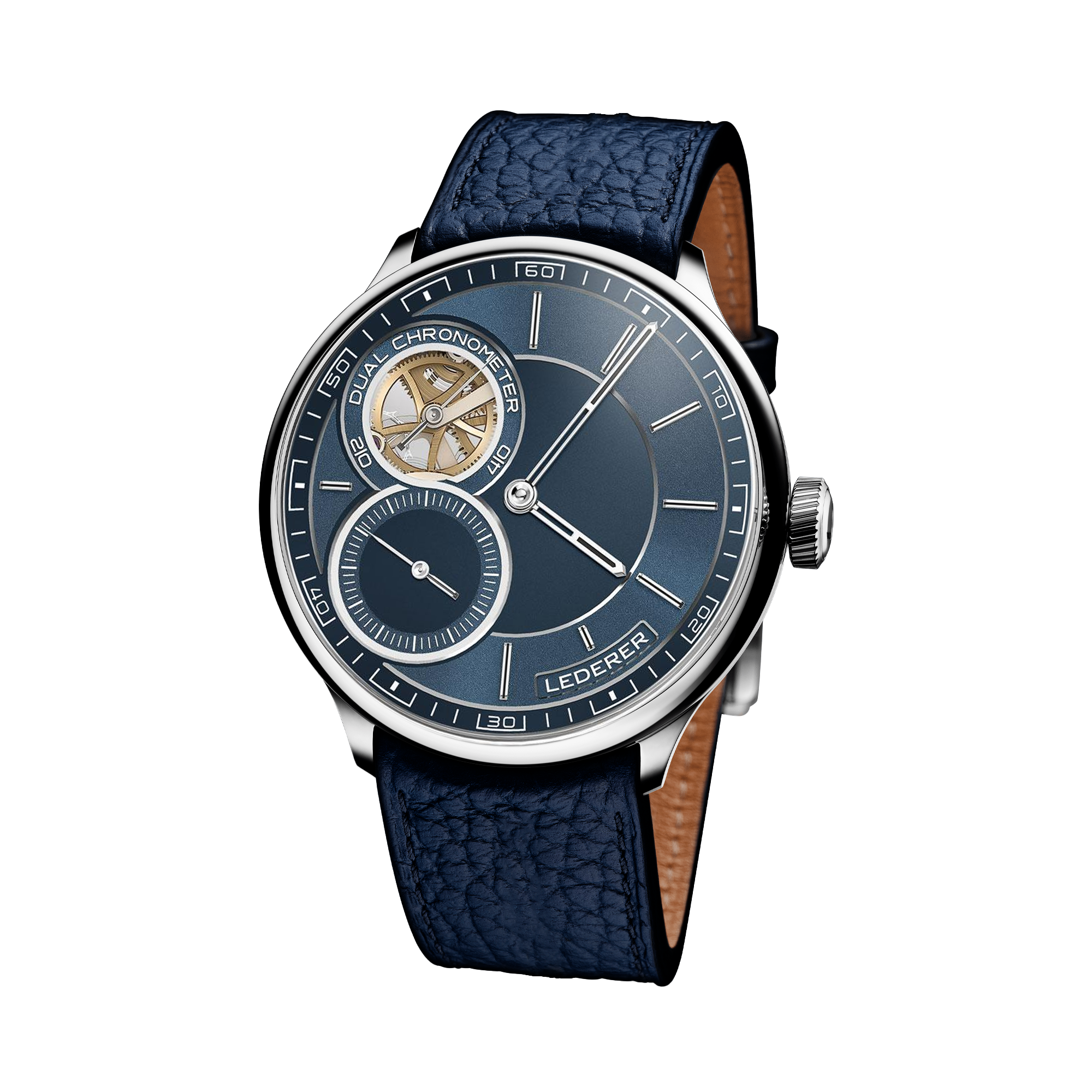 Lederer Central Impulse Chronometer 39mm, Blue Dial, Baton Numeral_1