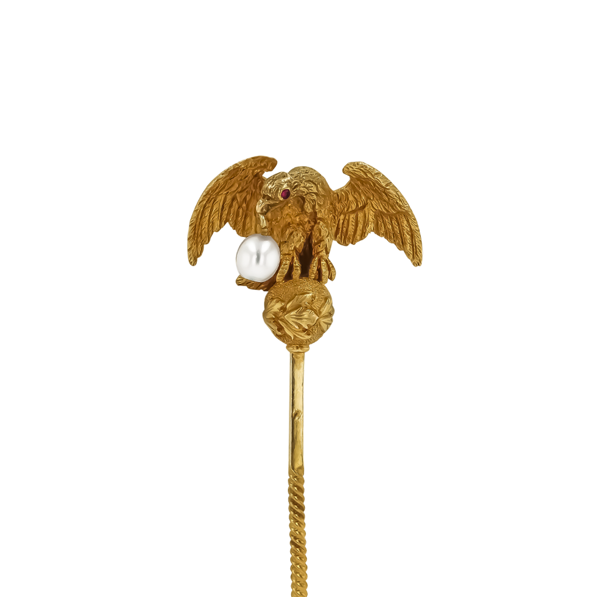 Edwardian Pearl and Ruby Golden Eagle Stick Pin 4mm_2