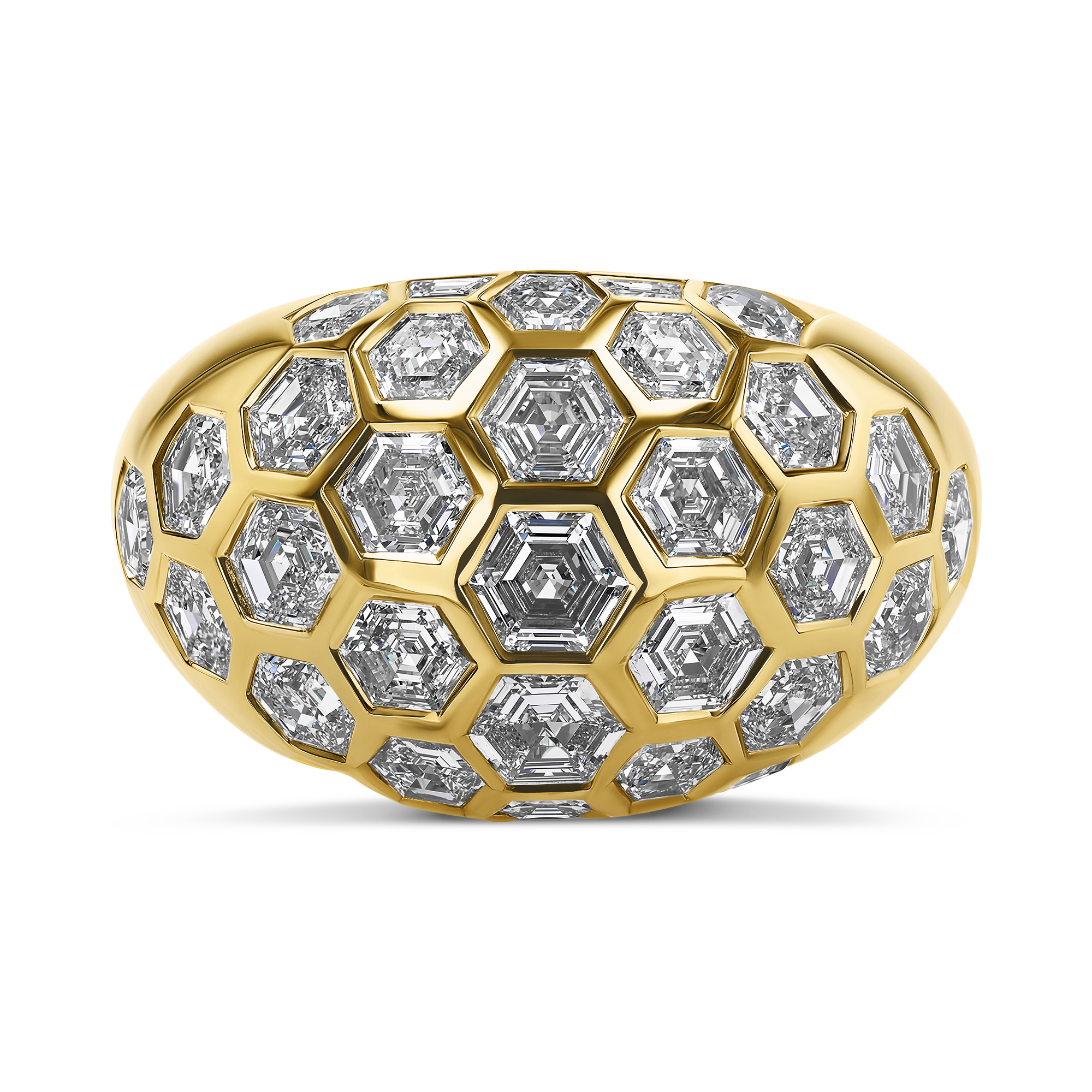 Honeycomb 3.54ct Diamond Bombé Ring Hexagonal Cut, Rubover Set_2