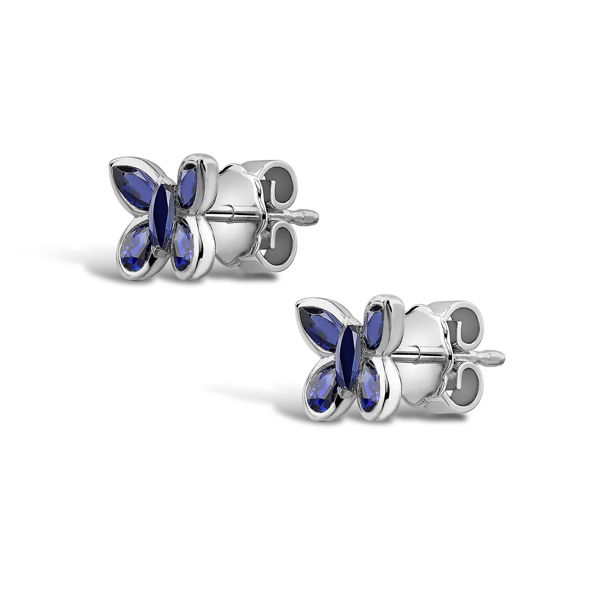 Butterfly Blue Sapphire Stud Earrings Pear and Marquise Cut, Claw Set_2