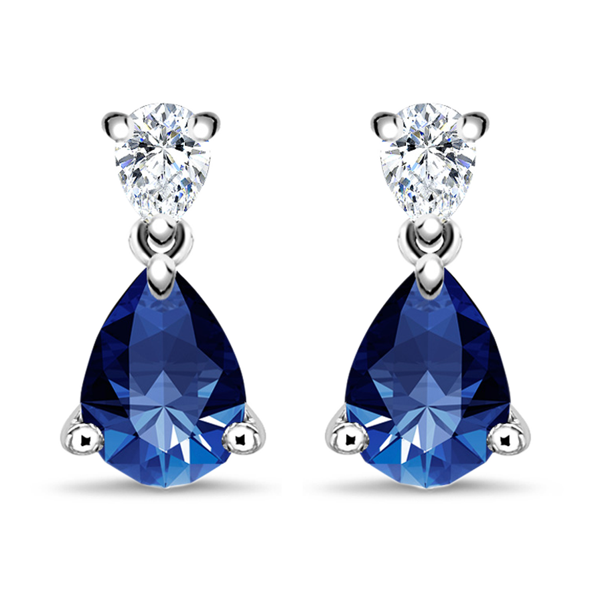 Pear Cut Blue Sapphire Earrings Drop Earrings with Pear Cut Diamonds_1