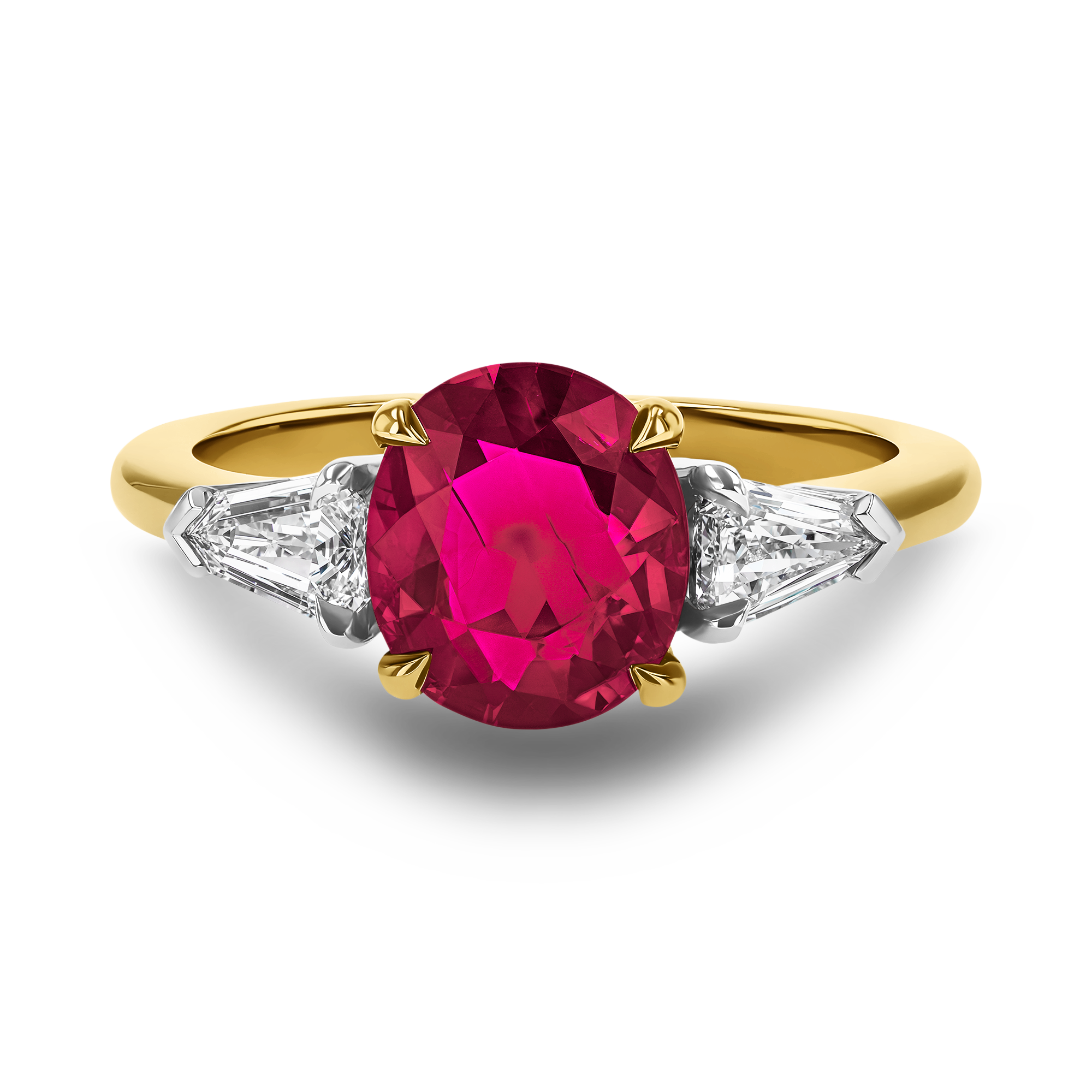 Oval Cut 2.08ct Ruby and Diamond Three Stone Ring Oval & Kite Cut, Claw Set_2