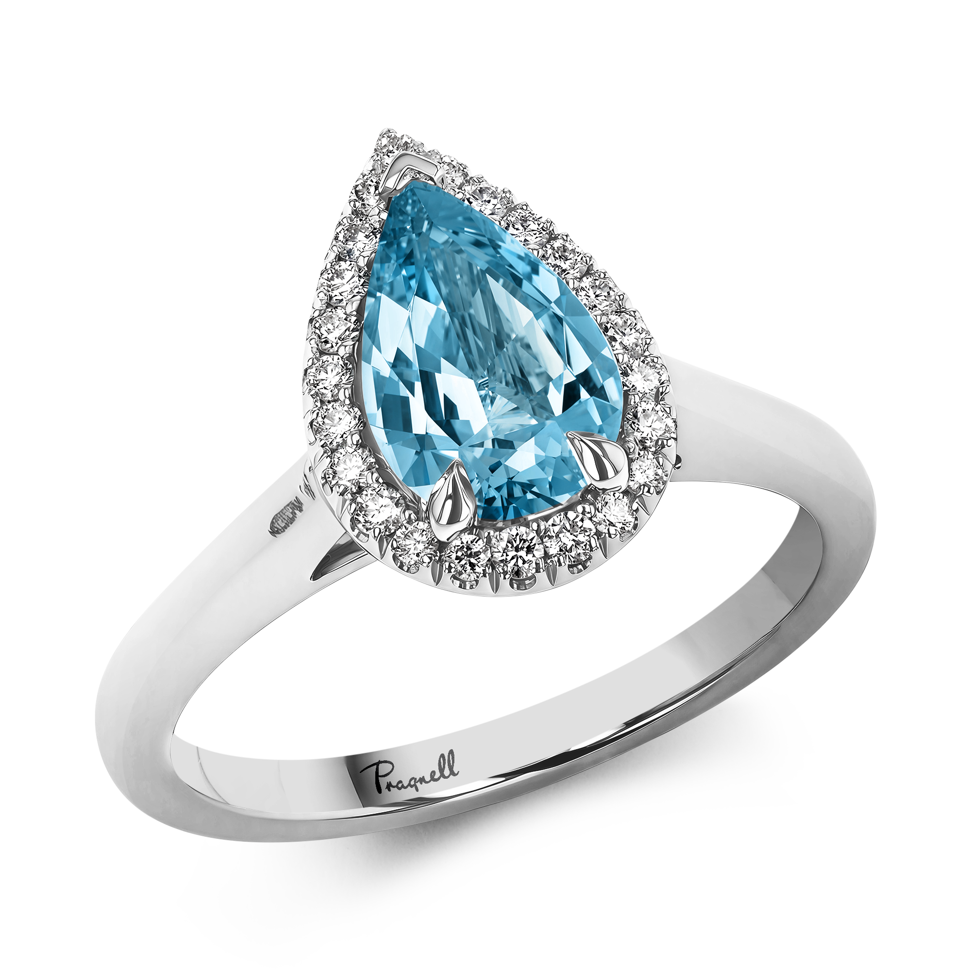 Pear Shape Aquamarine and Diamond Ring Pearshape, Claw Set_1