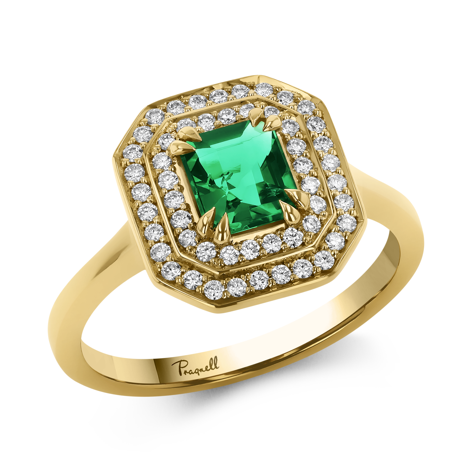 0.69ct Emerald and Diamond Double Halo Cluster Ring Emerald & Brilliant Cut, Claw Set_1