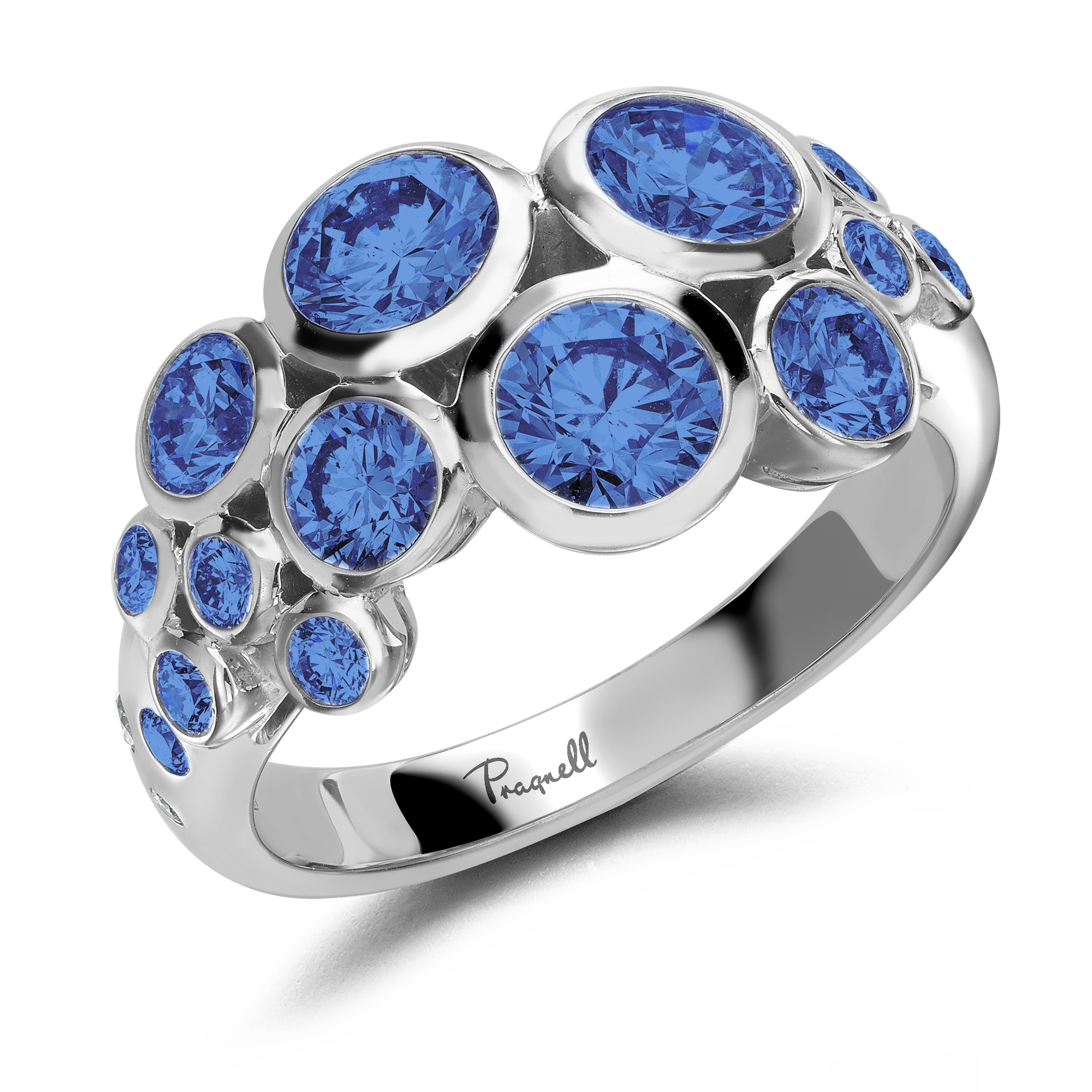 Bubbles Blue Sapphire Cocktail Ring Brilliant Cut, Rubover Set_1