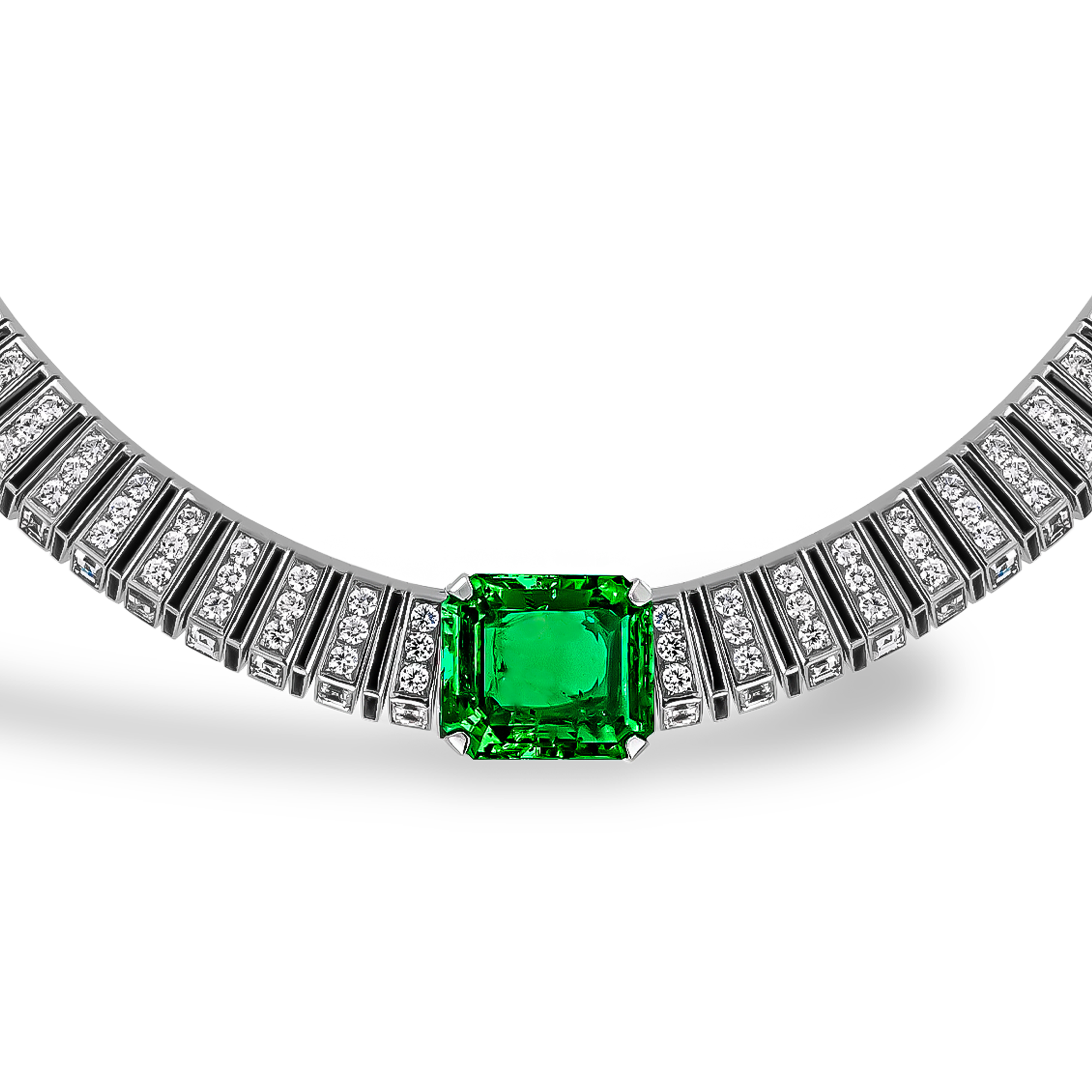 Masterpiece 18.99ct Muzo Emerald, Diamond and Onyx Collar Emerald Cut, Claw Set_2