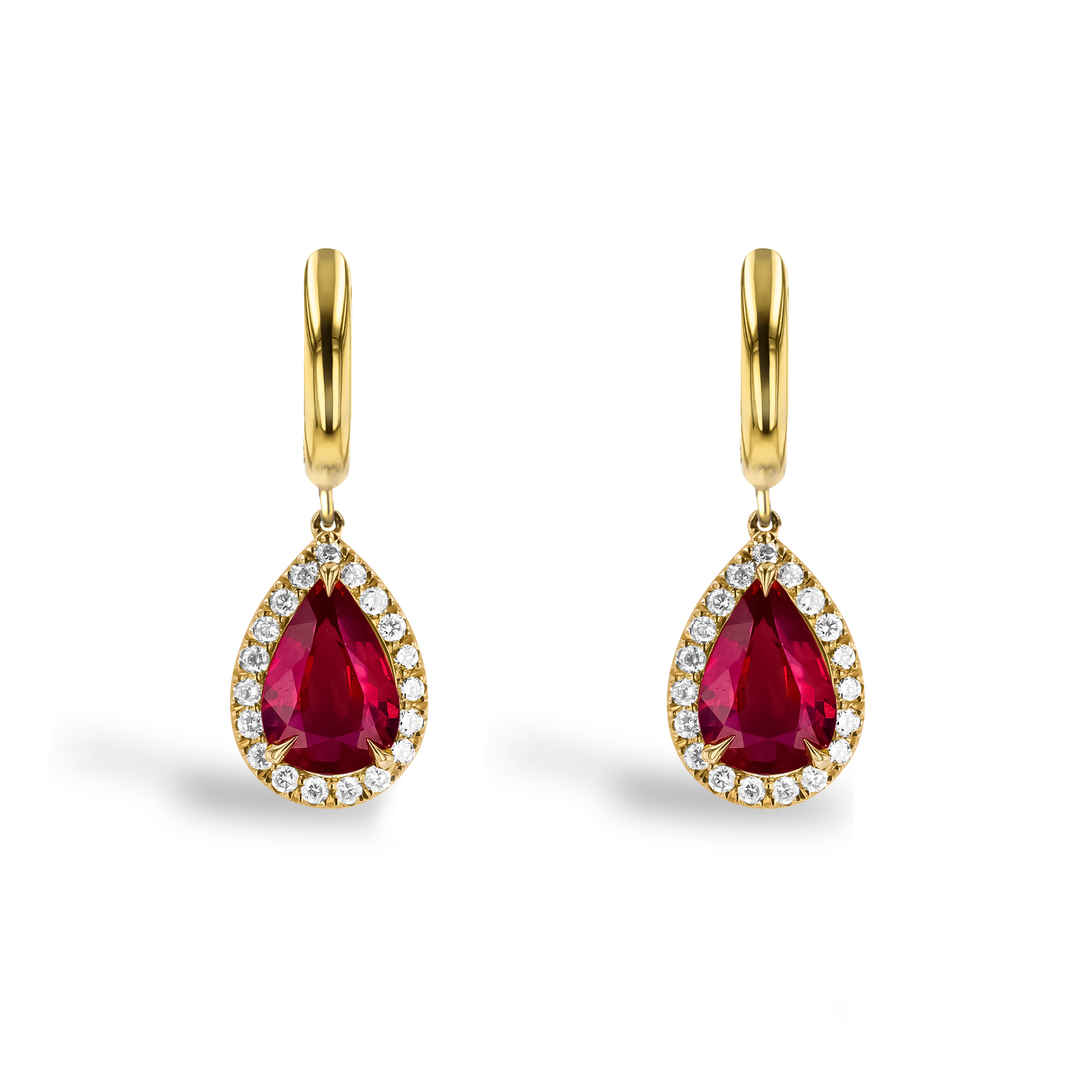 Pear Cut 2.50ct Ruby and Diamond Drop Earrings Pear Cut, Claw Set_2