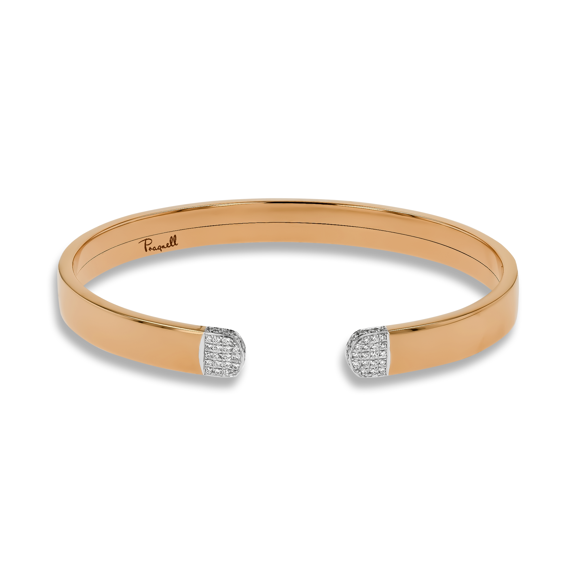 Plain Polished 7mm 0.26ct Diamond Open Bangle in 18ct Rose Gold Brilliant Cut, Pave Set_1