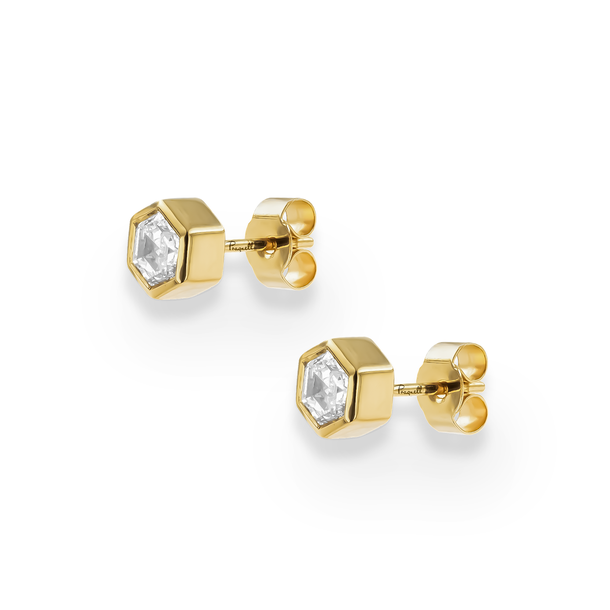 Honeycomb Diamond Solitaire Earrings Hexagonal Cut, Rubover Set_2