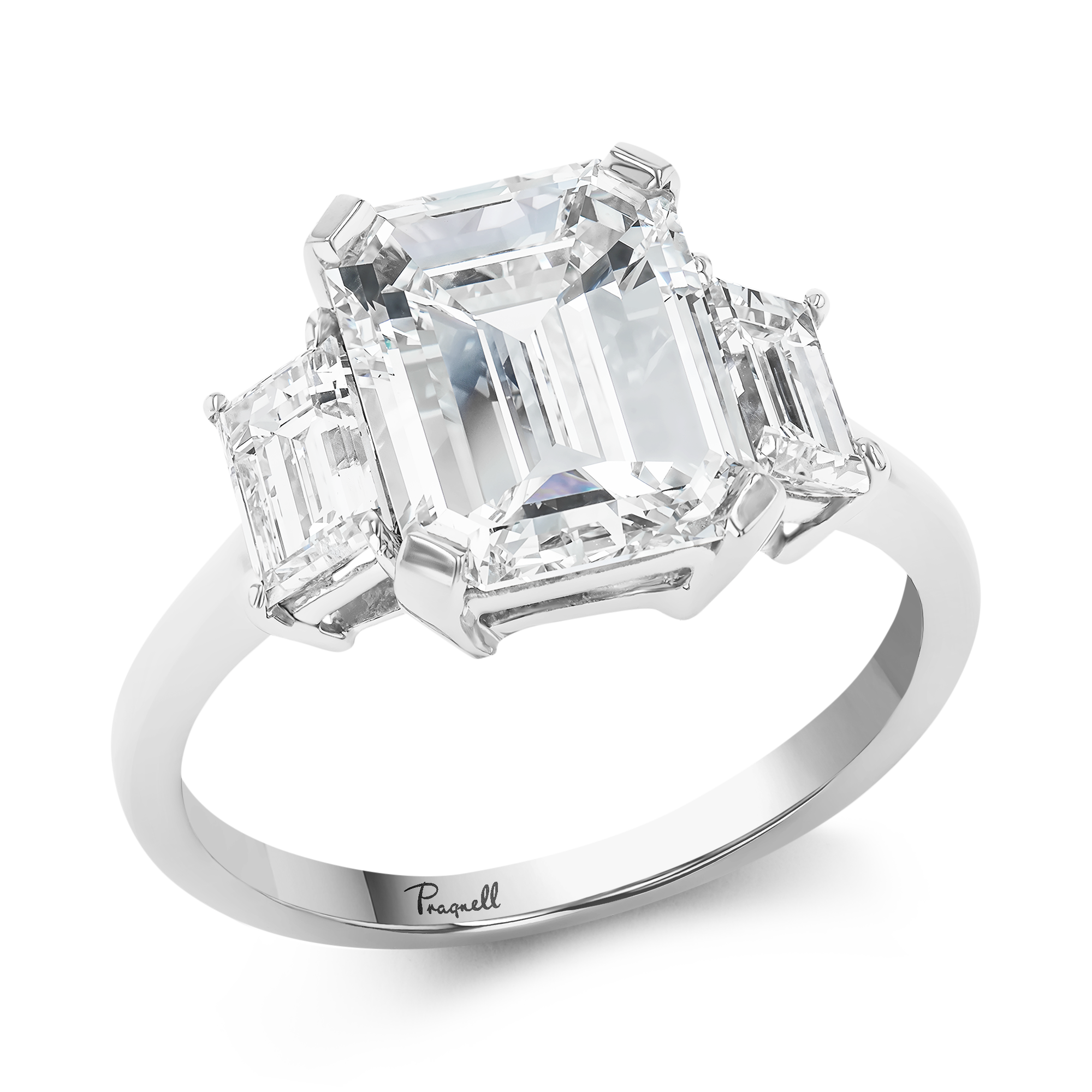 Emerald Cut 3.29ct Diamond Three Stone Ring in Platinum Emerald Cut, Claw Set_1