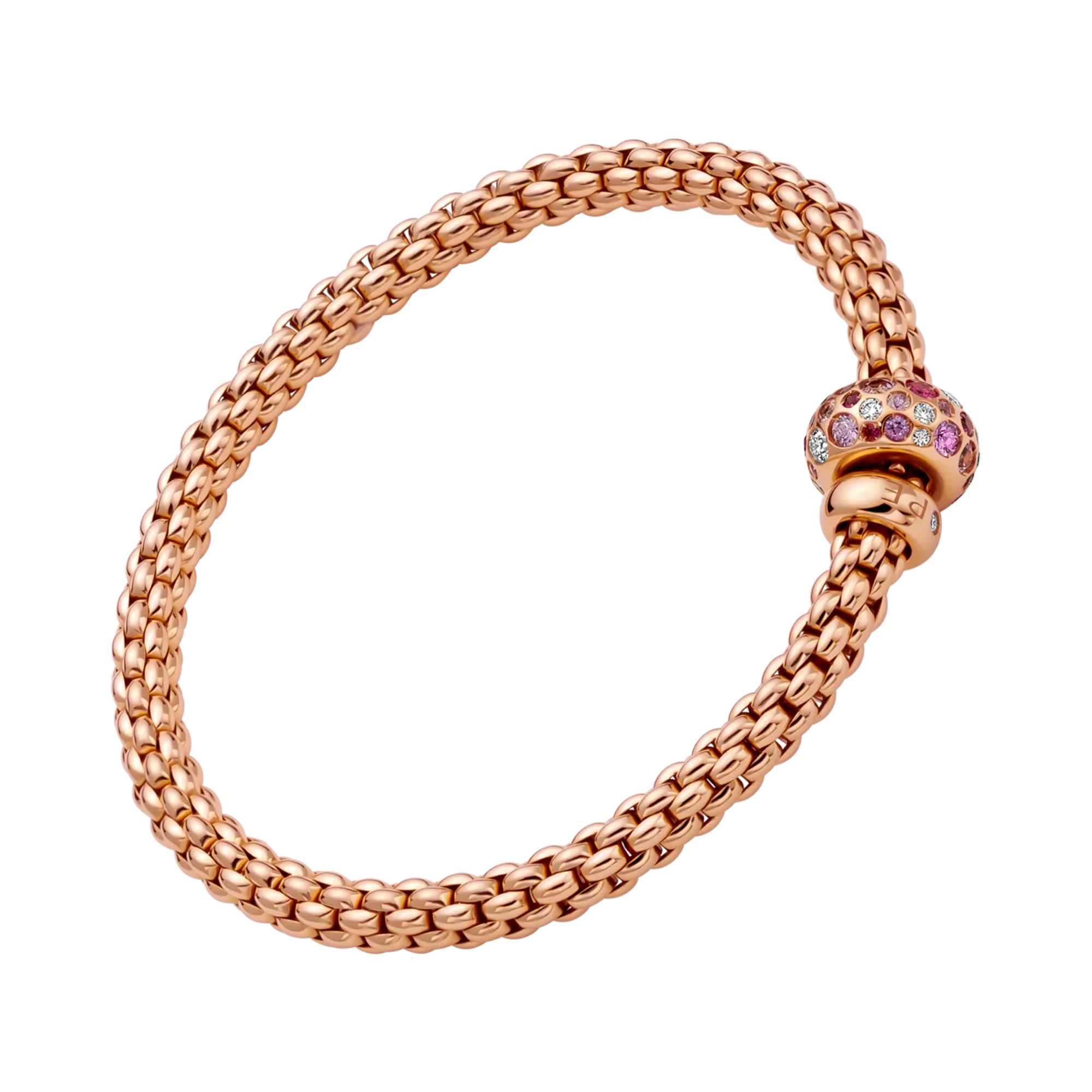 Fope Solo Flex'It Diamond and Pink Sapphire Bracelet Round Brilliant Cut, Rubover Set_1