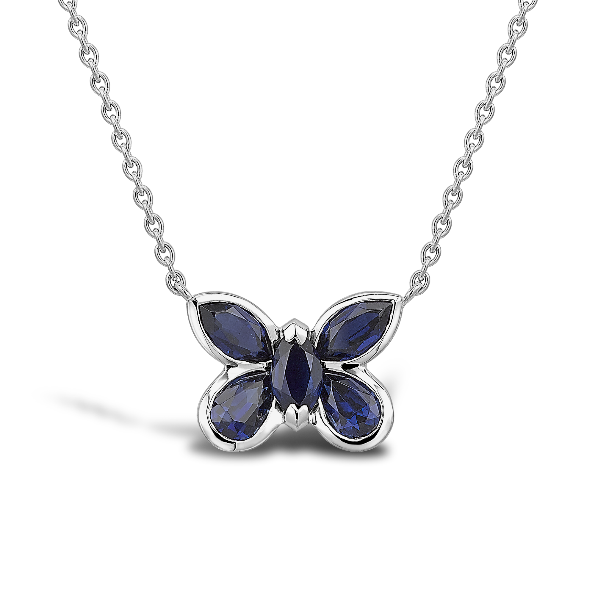 Butterfly Blue Sapphire Pendant Necklace Pear and Marquise Cut, Rubover Set_1