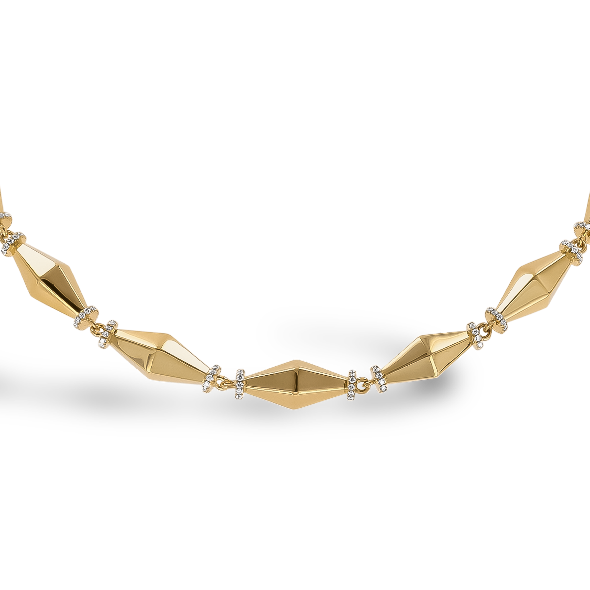 Cleopatra 1.87ct Diamond Gold Faceted Barrel Link Necklace Brilliant Cut, Pave Set_2