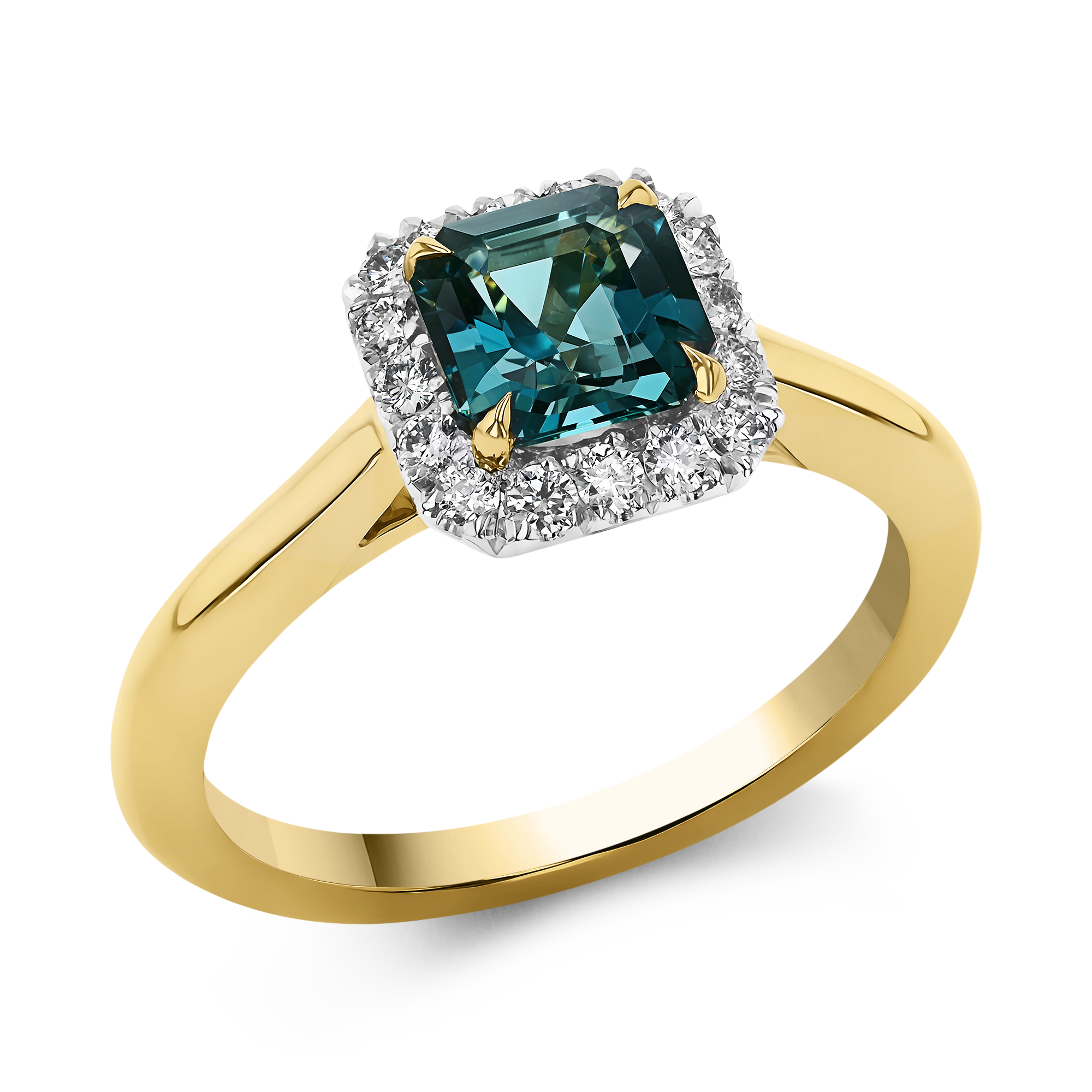 Octagonal Cut 0.95ct Namibian Indicolite Tourmaline and Diamond Ring Octagonal Cut, Claw Set_1