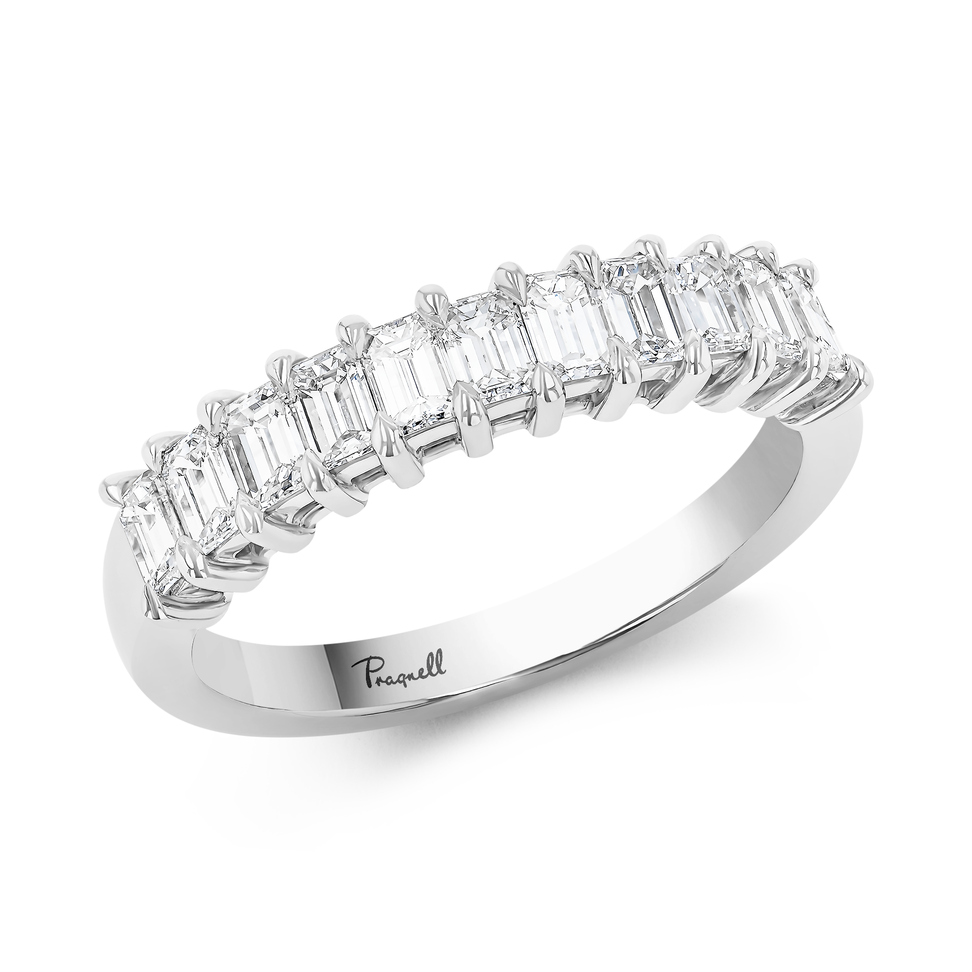 Emerald Cut 0.98ct Diamond Half Eternity Ring Emerald Cut, Claw Set_1