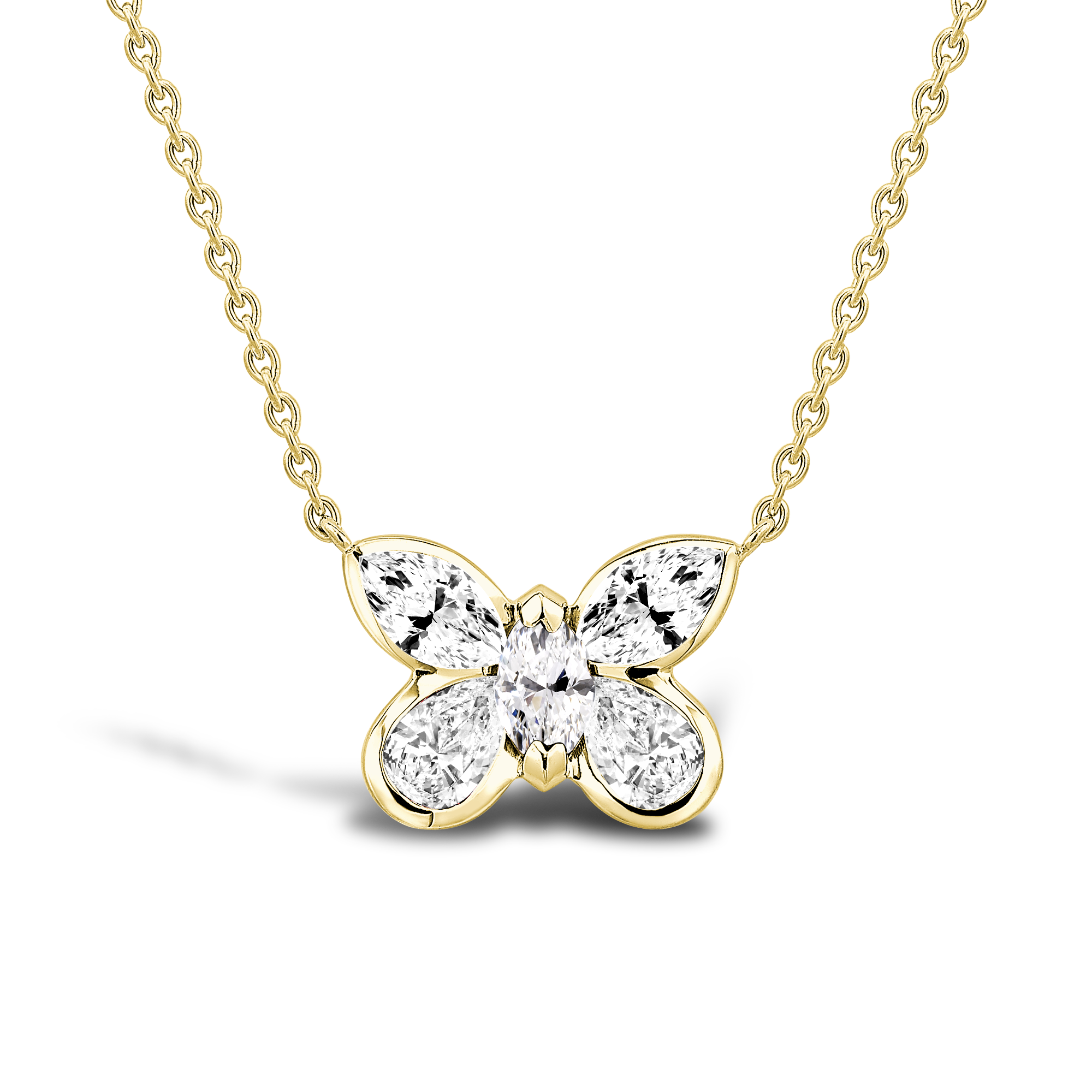 Butterfly Diamond Pendant Pear and Marquise Cut, Rubover Set_1