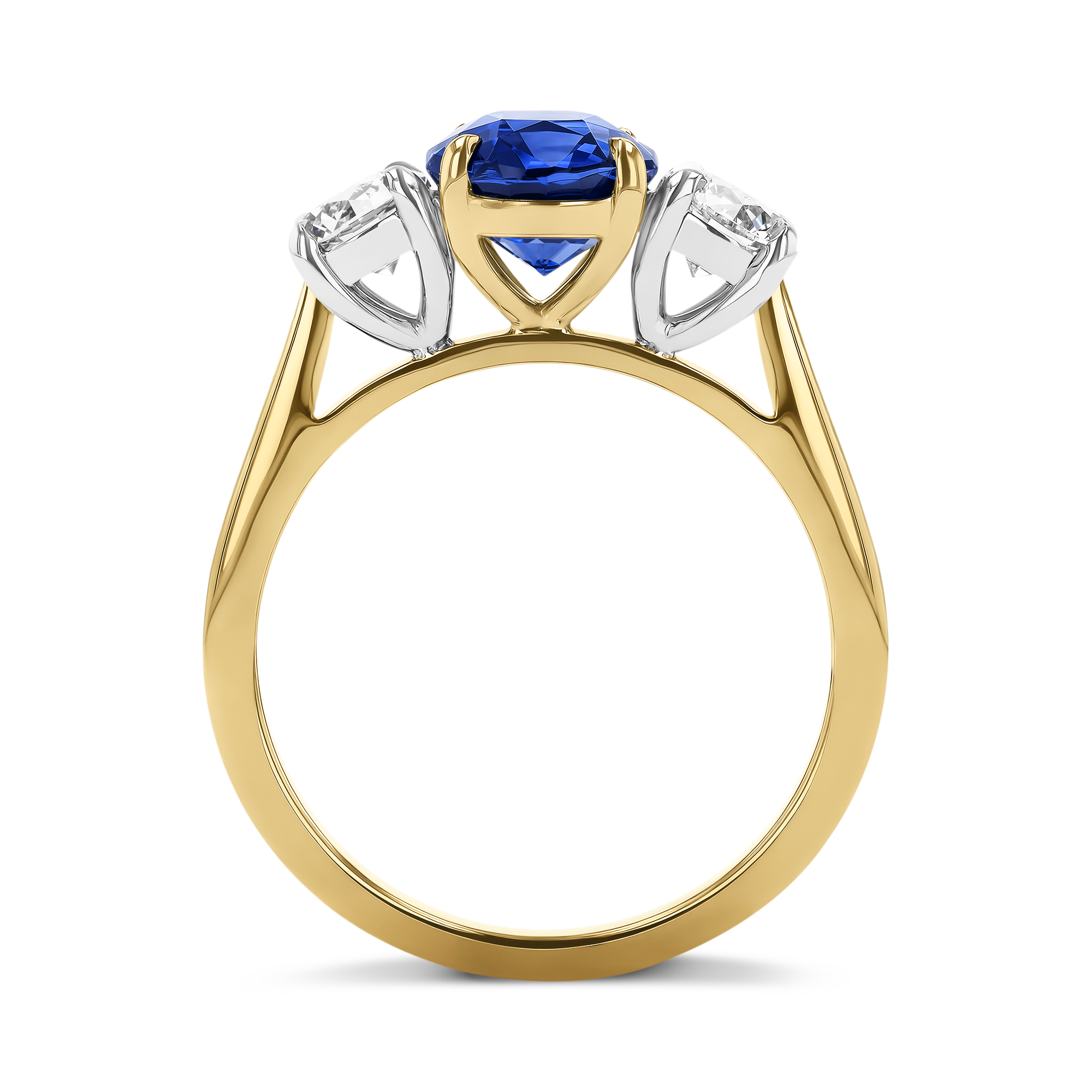 Oval Cut 2.35ct Sapphire and Diamond Three Stone Ring Oval Cut, Claw Set_3