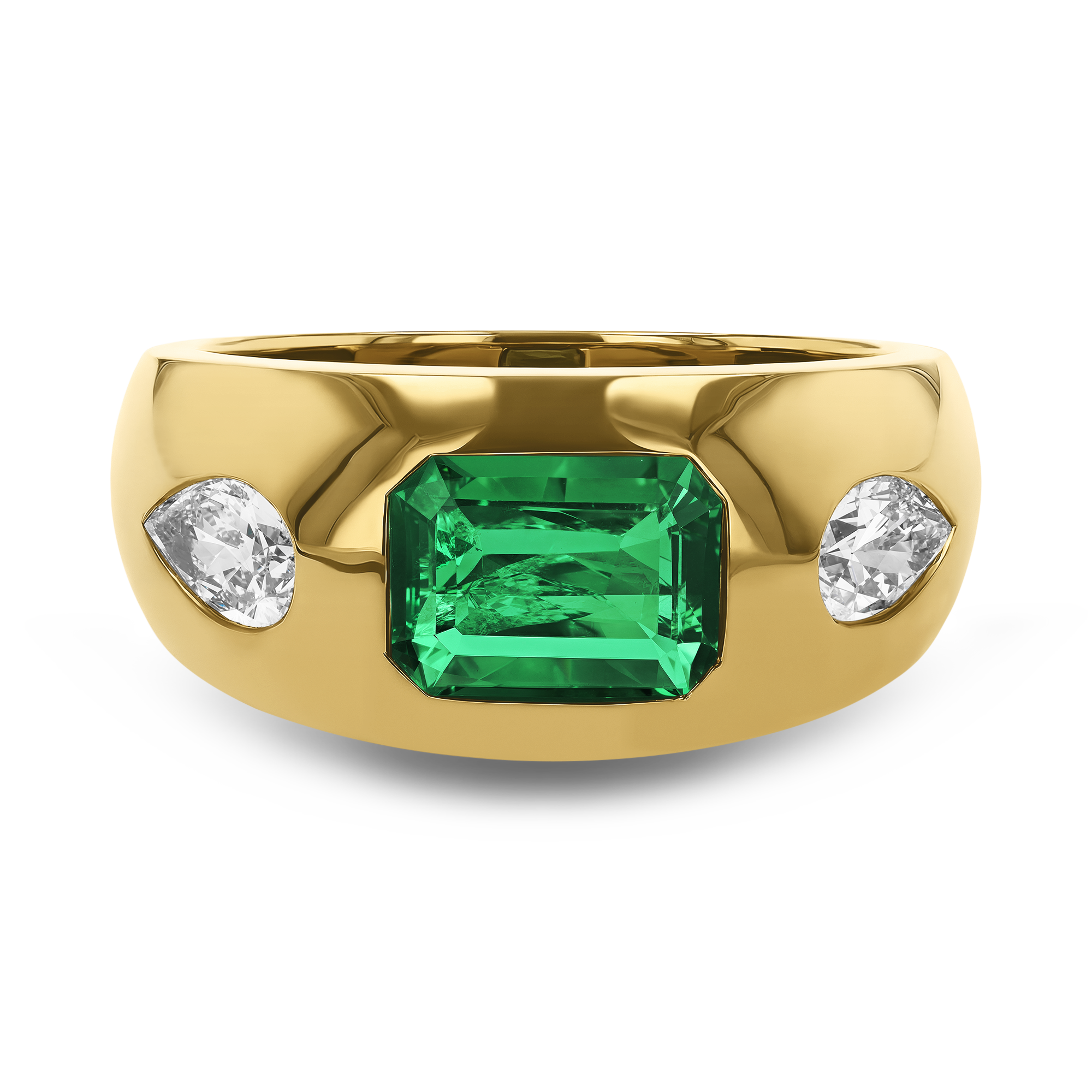 Stellar 1.31ct Emerald and Diamond Bombé Ring Octagon Cut, Rubover Set_2