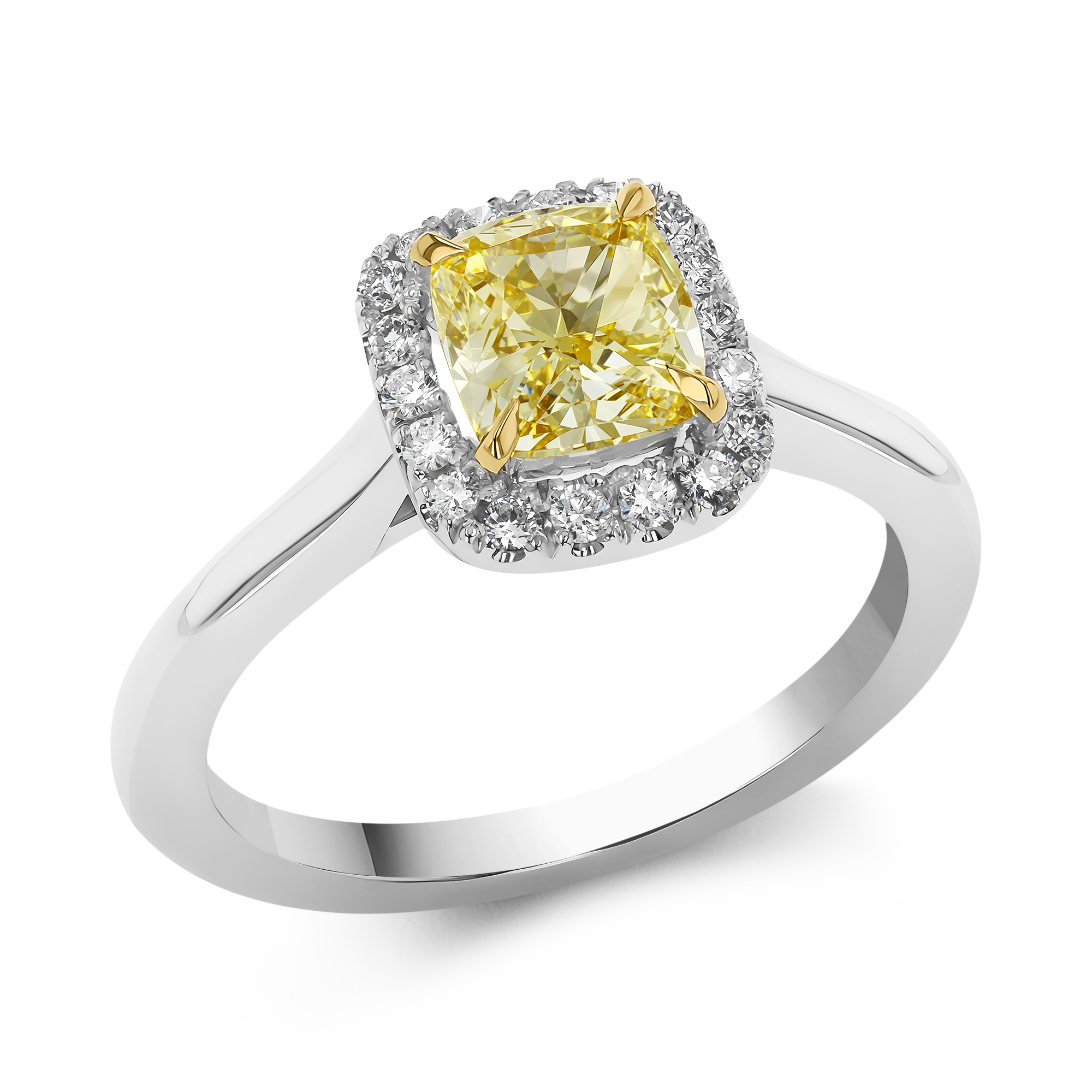 Cushion Cut 1.30ct Kimberley Fancy Yellow Diamond Cluster Ring Cushion modern cut, Claw set_1