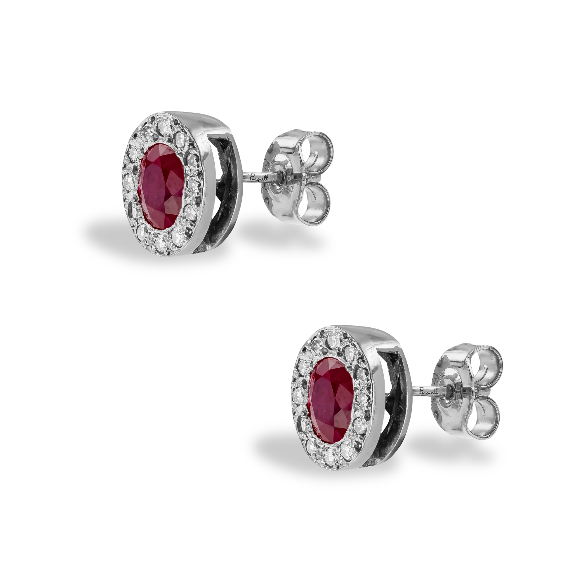 Oval Cut 1.70ct Ruby and Diamond Cluster Earrings Oval Cut, Claw Set_2