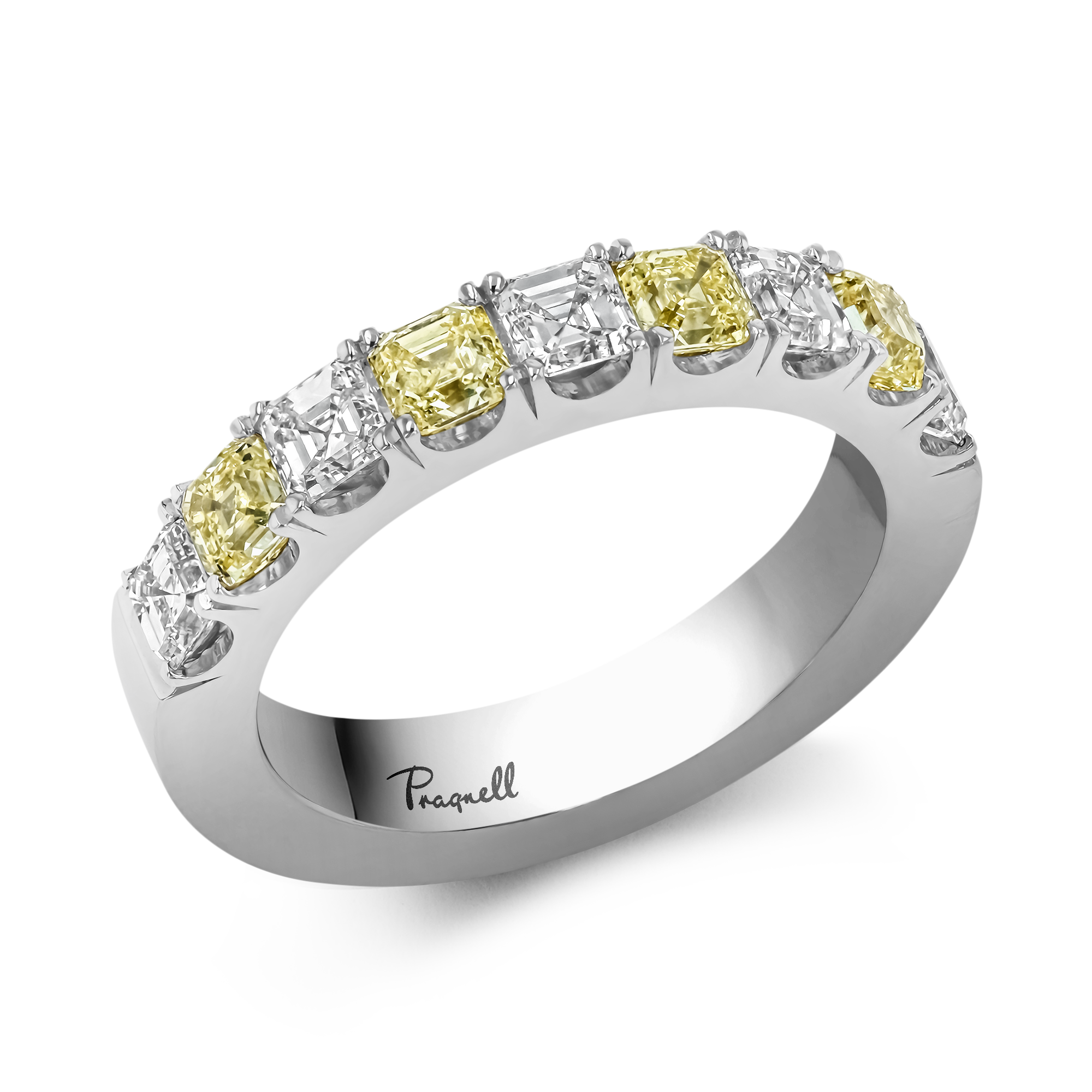 Yellow and White Asscher Cut Diamond Half Eternity Ring Asscher Cut, Claw Set_1